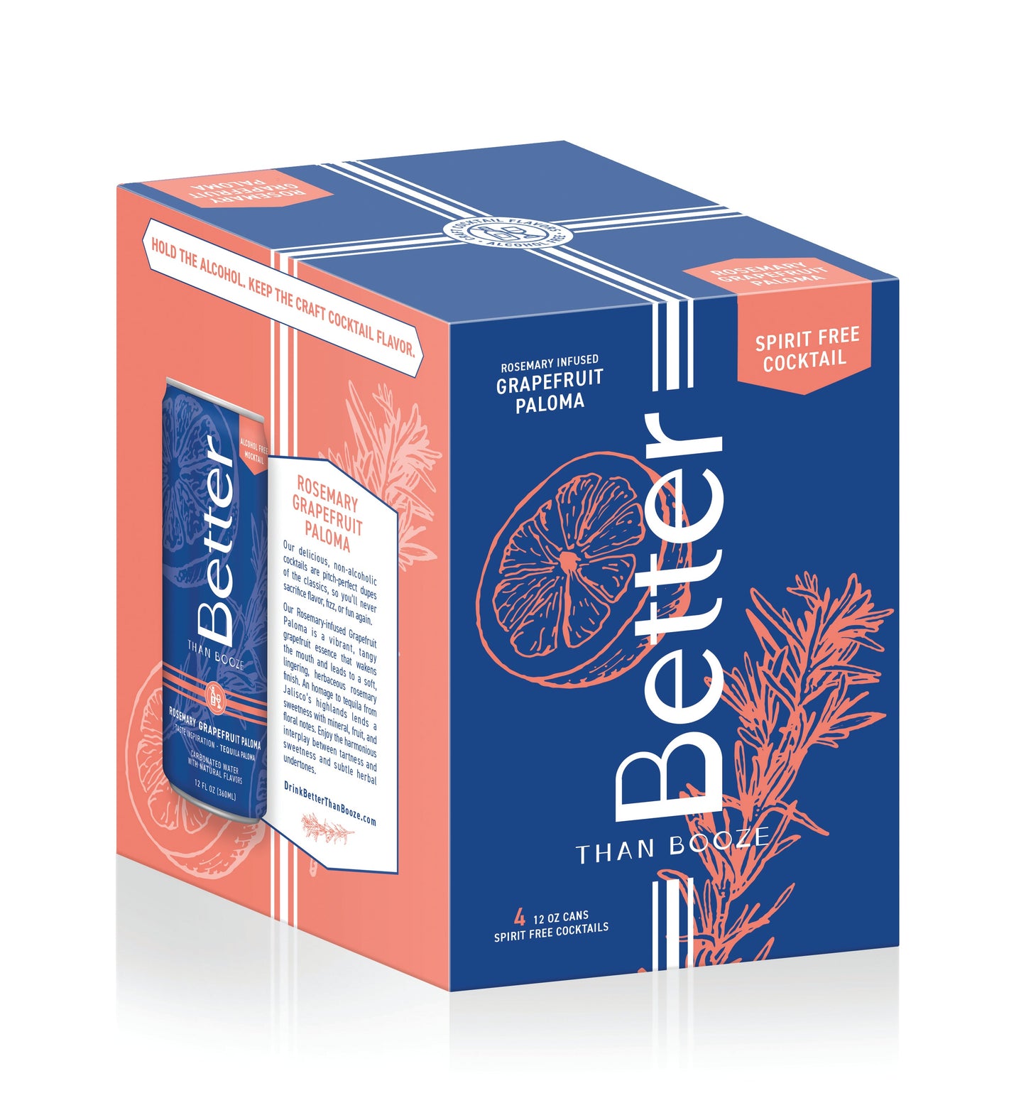 Better Than Booze - Rosemary Grapefruit Paloma Non Alcoholic Mocktail - 12 & 24-pack cans