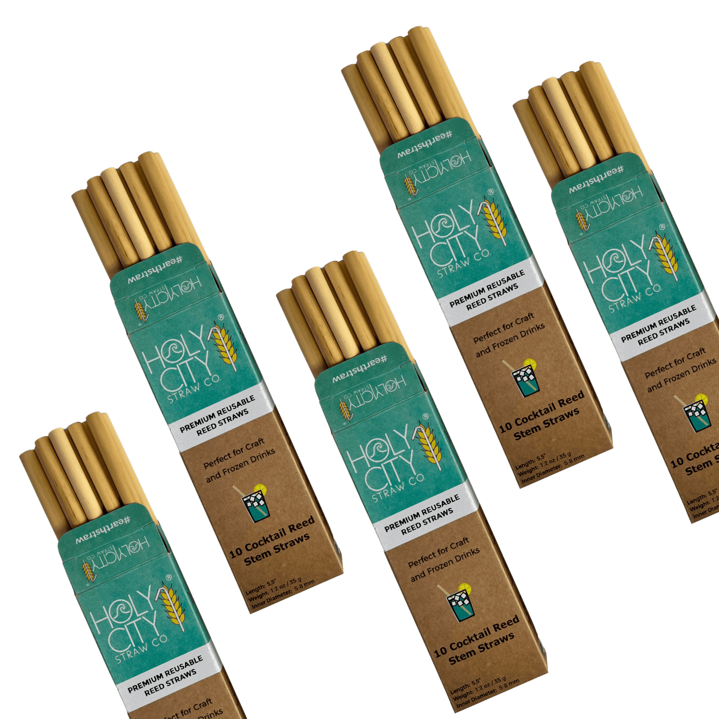 Holy City Straw Company - Cocktail Reusable Reed Straws - 5 Pack Bundle