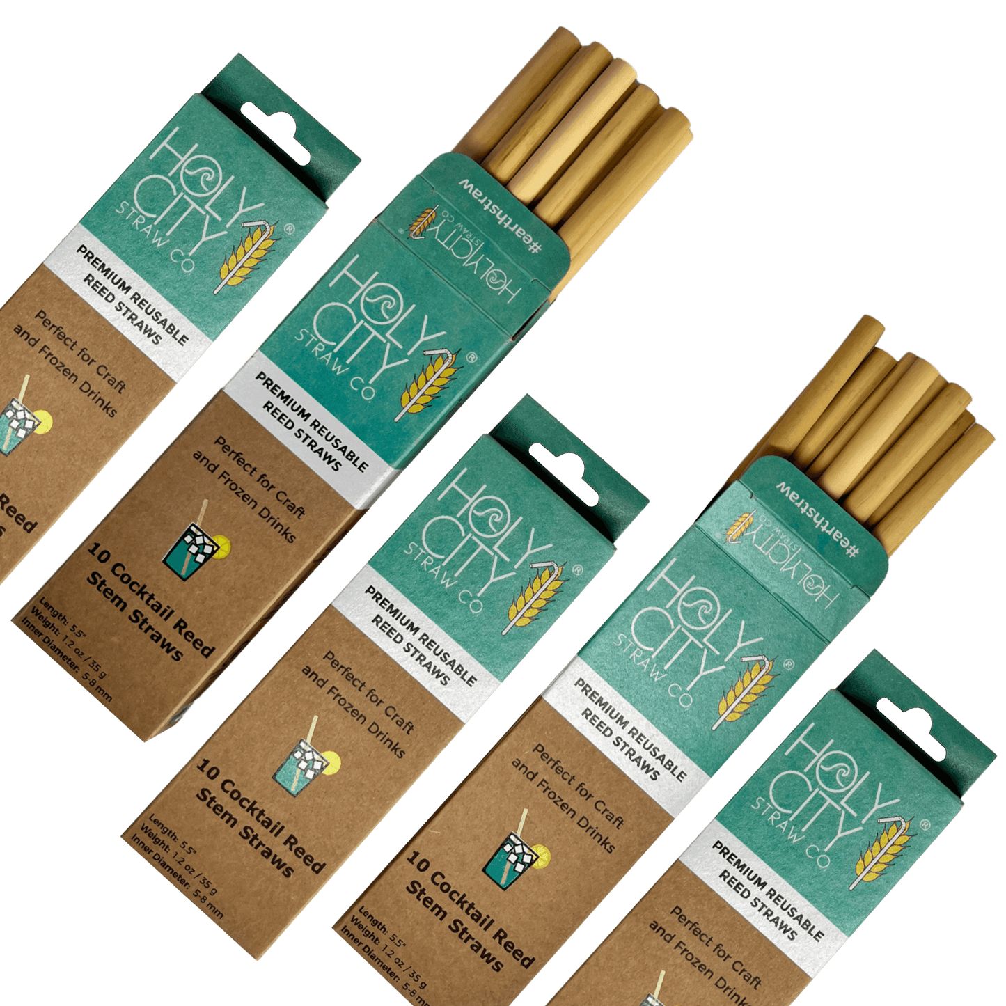 Holy City Straw Company - Cocktail Reusable Reed Straws - 5 Pack Bundle