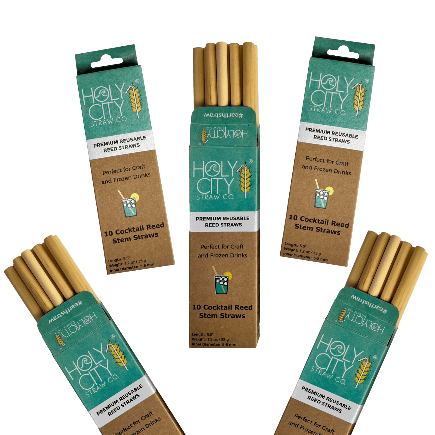 Holy City Straw Company - Cocktail Reusable Reed Straws - 5 Pack Bundle