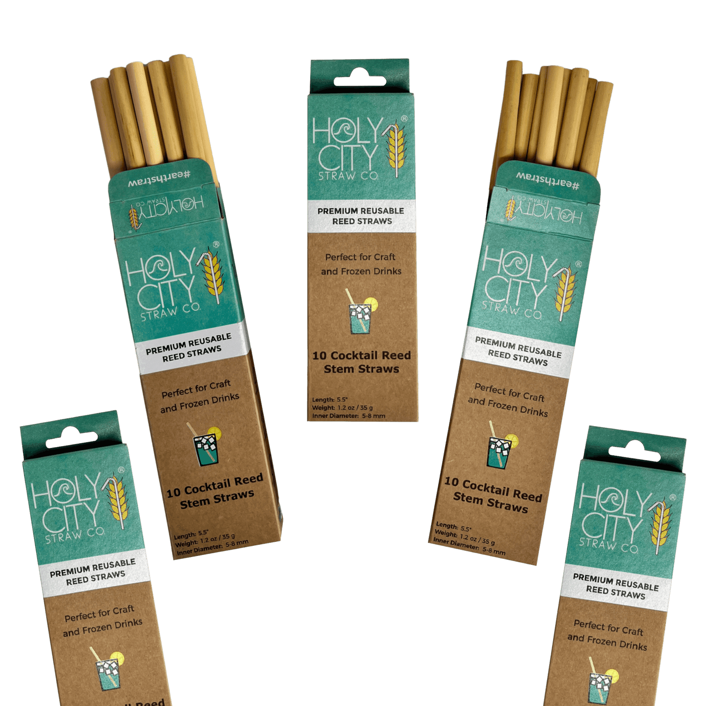 Holy City Straw Company - Cocktail Reusable Reed Straws - 5 Pack Bundle