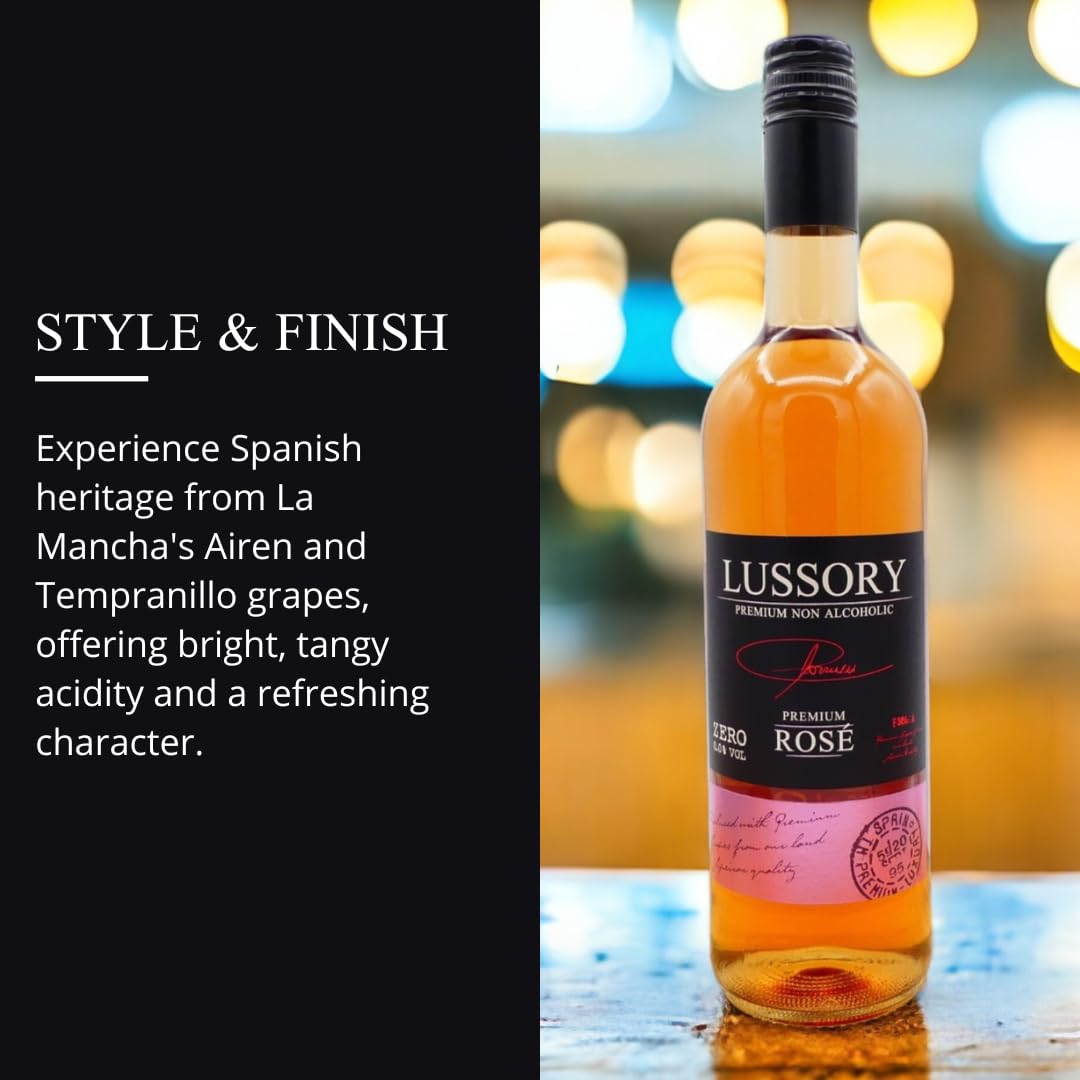 Lussory Premium (Spain) - Dealcoholized Rosé Wine - Low Calories, Low Sugar, Halal Certified - 750ml