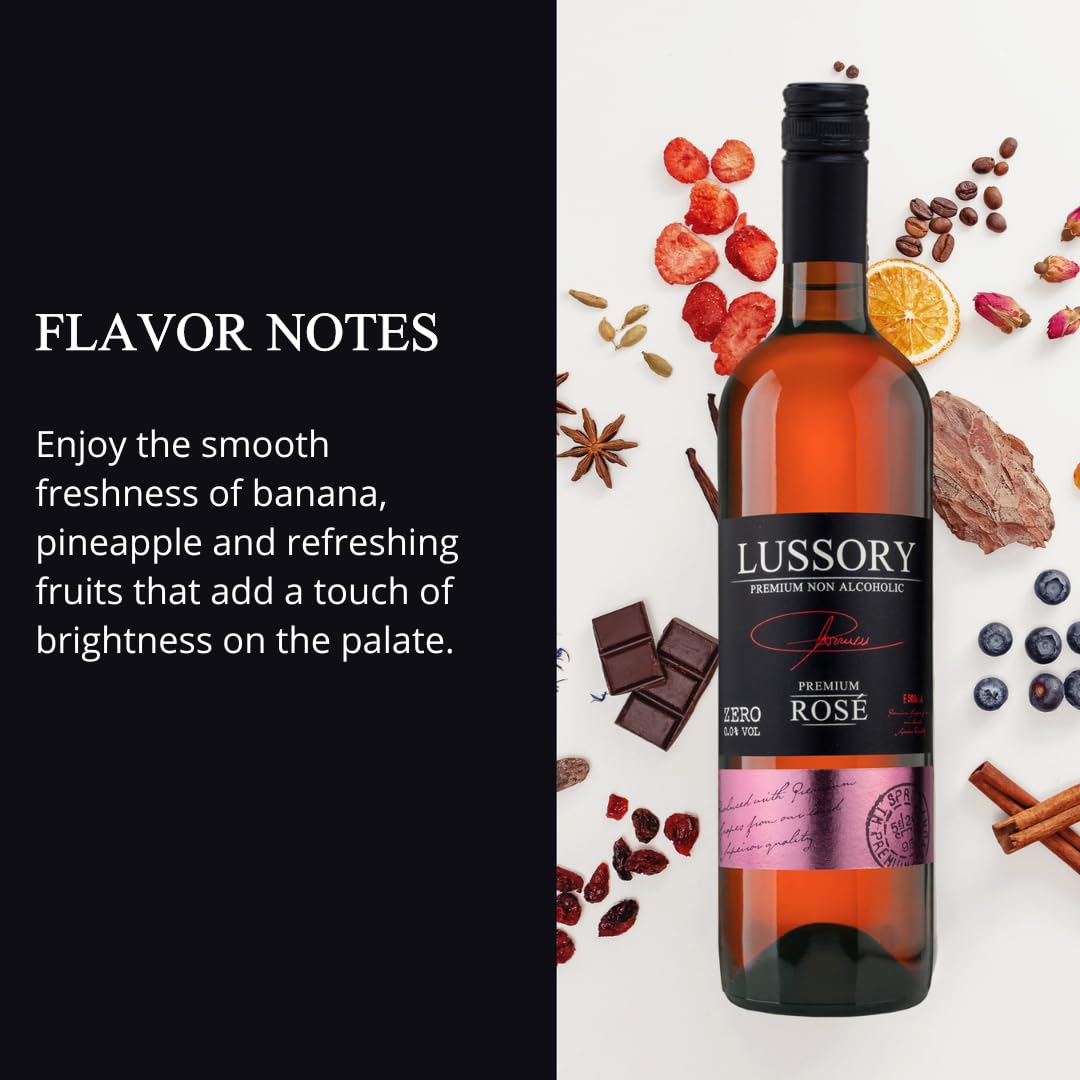 Lussory Premium (Spain) - Dealcoholized Rosé Wine - Low Calories, Low Sugar, Halal Certified - 750ml