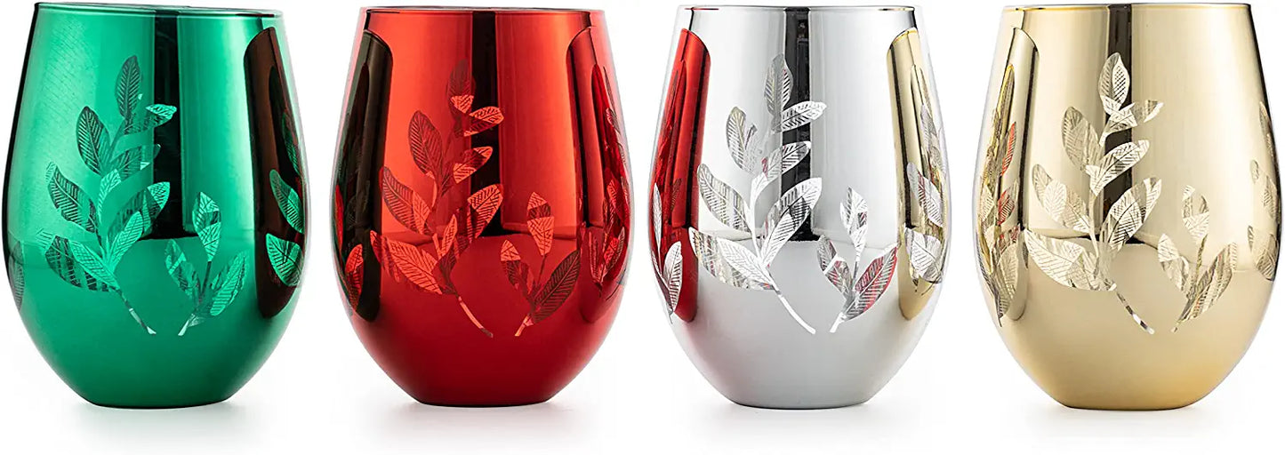 The Wine Savant - Multicolor 4-Piece Tree Stemless Wine & Water Glasses