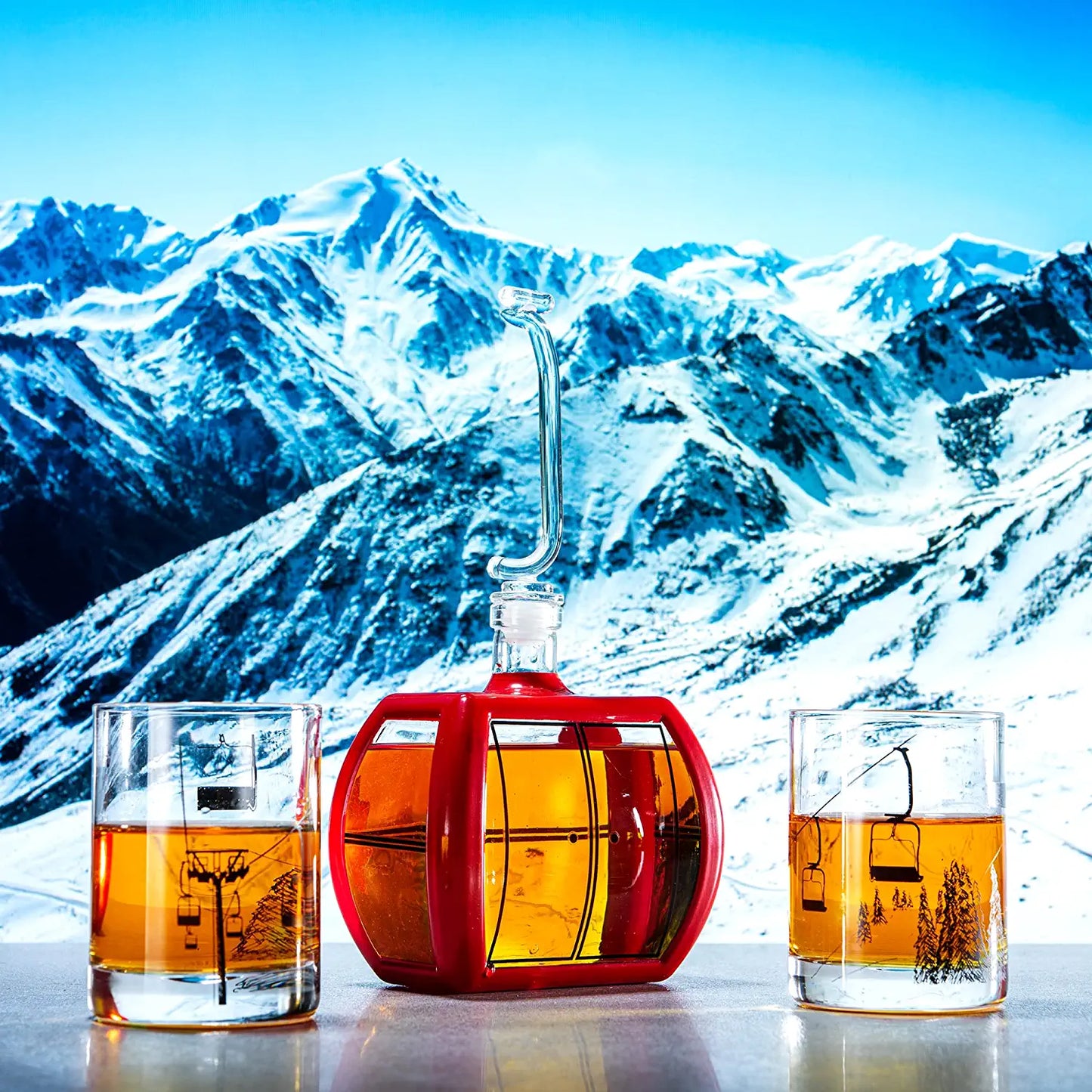 The Wine Savant - Ski Mountain Gondola Decanter & Glasses for Wine & Whiskey - 34oz