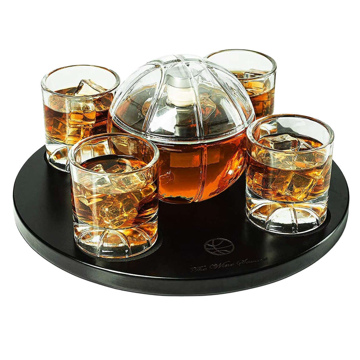 The Wine Savant - Basketball Decanter Set - Whiskey Scotch or Bourbon Decanter - 850ml