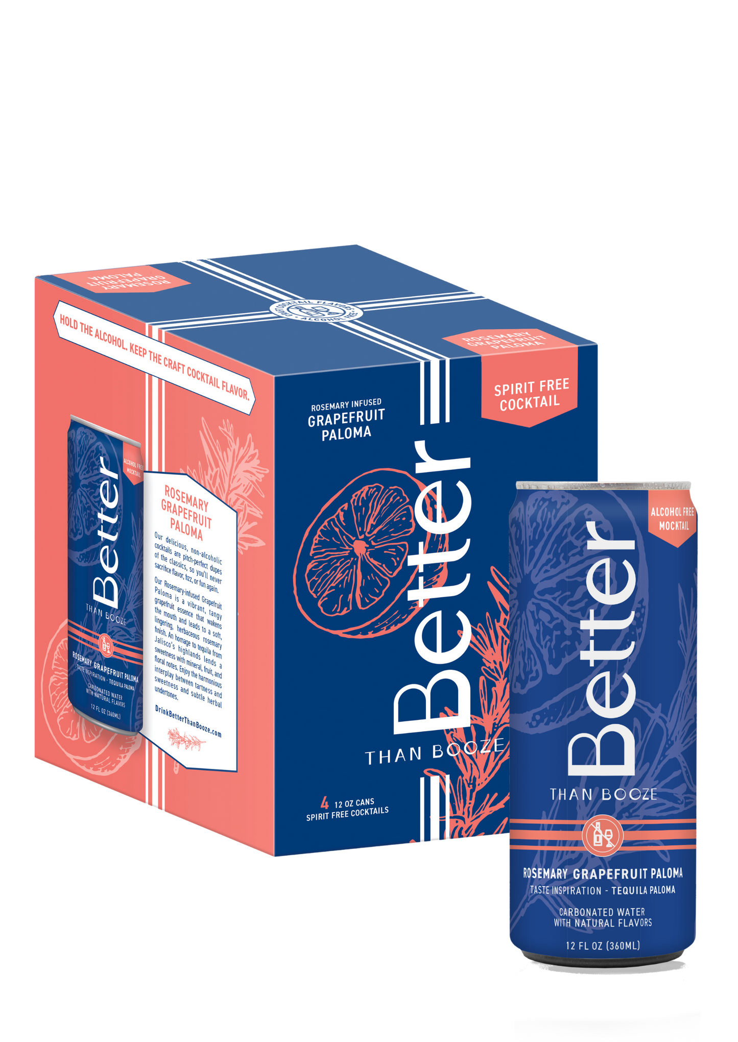 Better Than Booze - Rosemary Grapefruit Paloma Non Alcoholic Mocktail - 12 & 24-pack cans