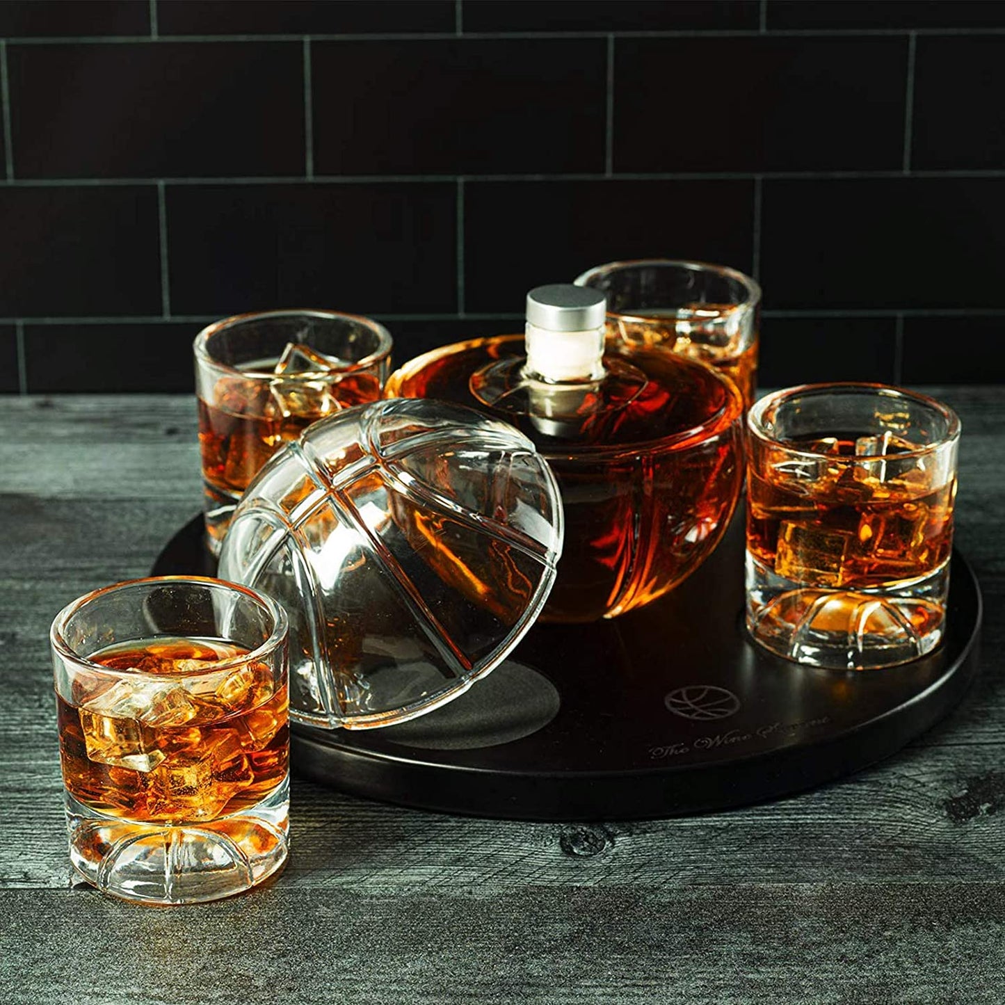 The Wine Savant - Basketball Decanter Set - Whiskey Scotch or Bourbon Decanter - 850ml