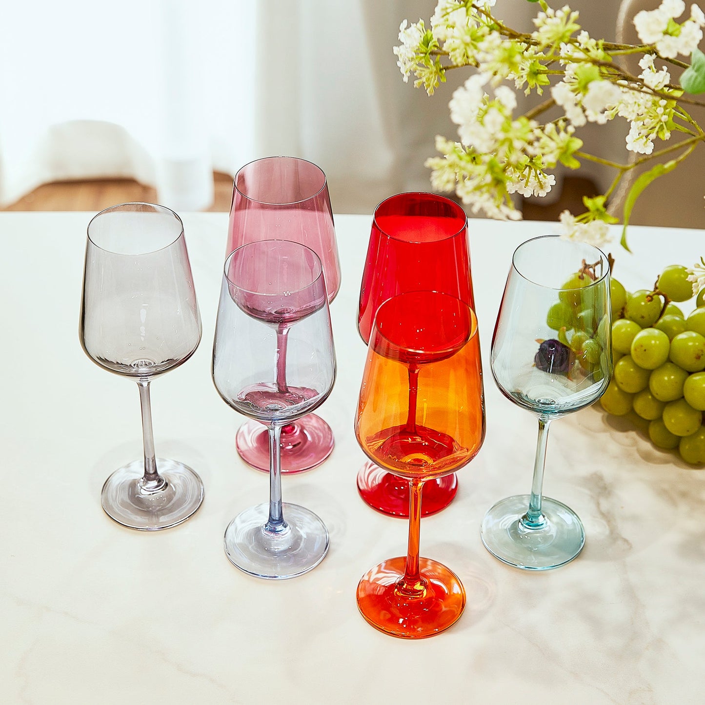 The Wine Savant - NEW - Colored Stemmed Wine Glasses - Set of 6 - 12oz