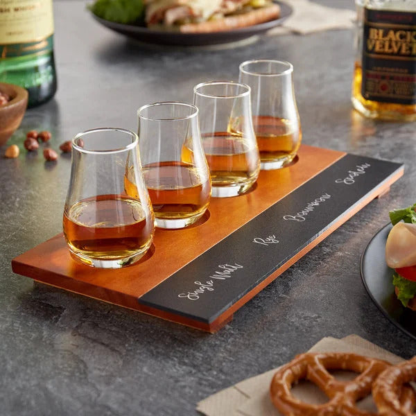 The Whiskey Ball - Chalkboard Flight Tray with Whiskey Tasting Glasses