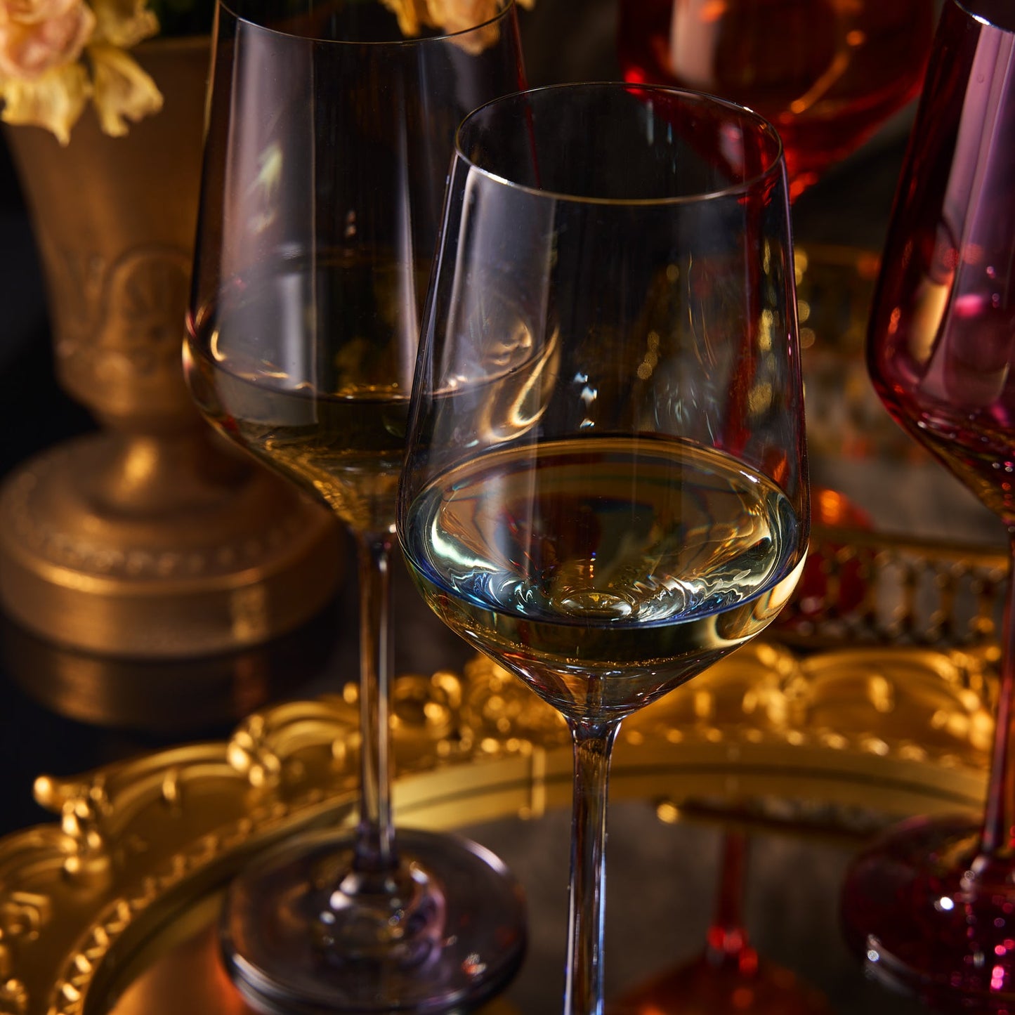 The Wine Savant - NEW - Colored Stemmed Wine Glasses - Set of 6 - 12oz