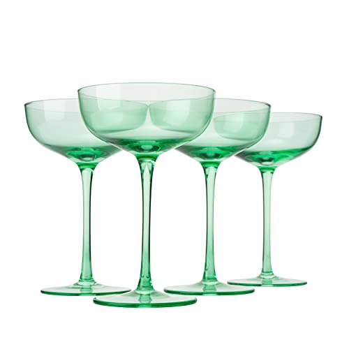 The Wine Savant - Colored Coupe Champagne Cocktail Glass -  Set of 4 - 7oz - Mint Green