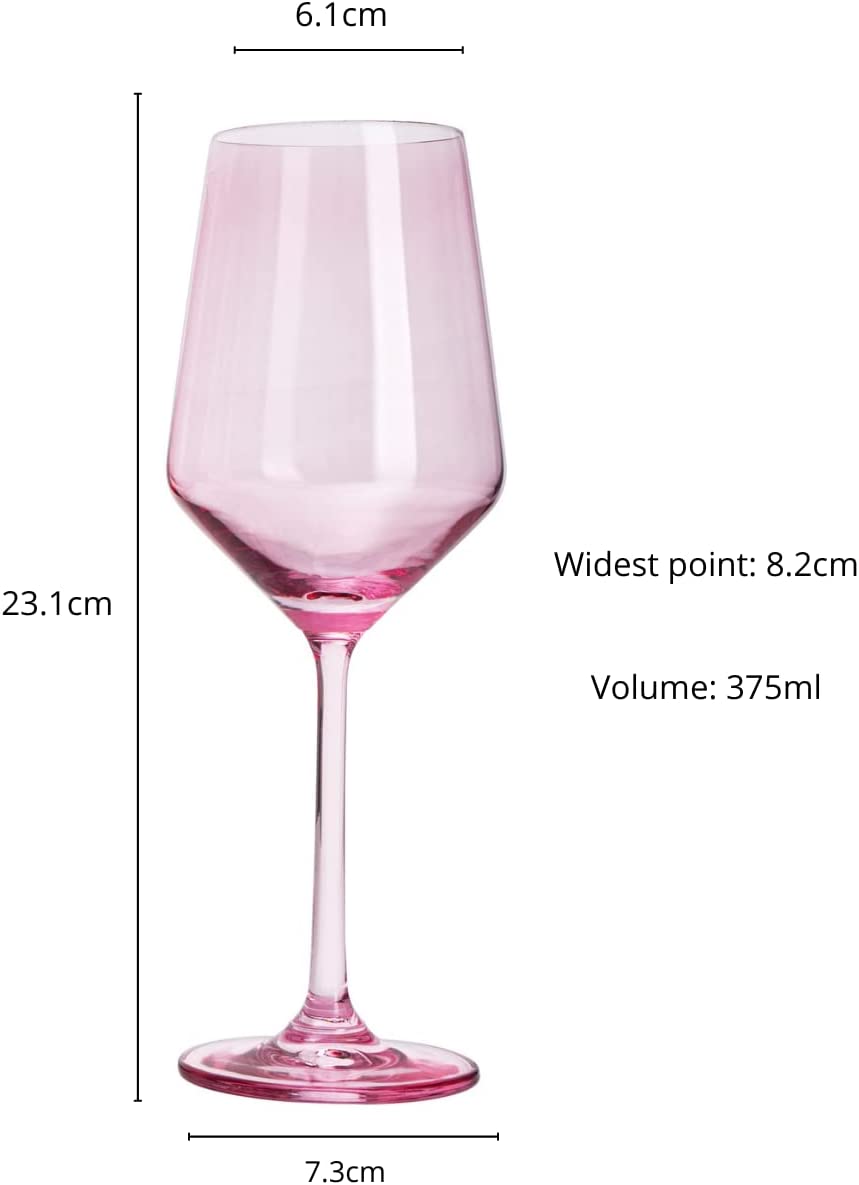The Wine Savant - Hand Blown Pink Colored Wine Glasses - Set of 6 - 12oz