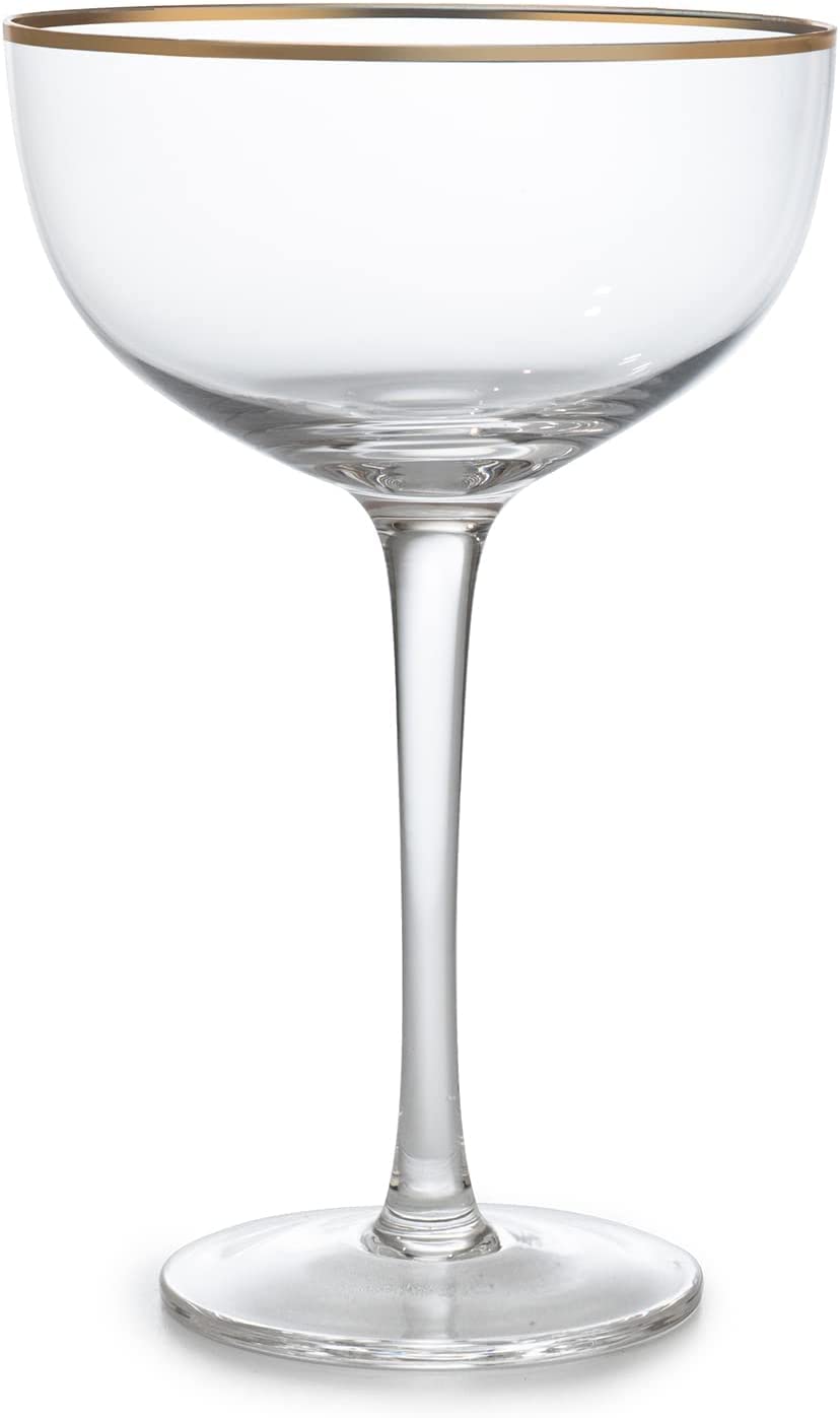The Wine Savant - Gold Rim Vintage Coupe Cocktail Glasses - Set of 2 - 7oz
