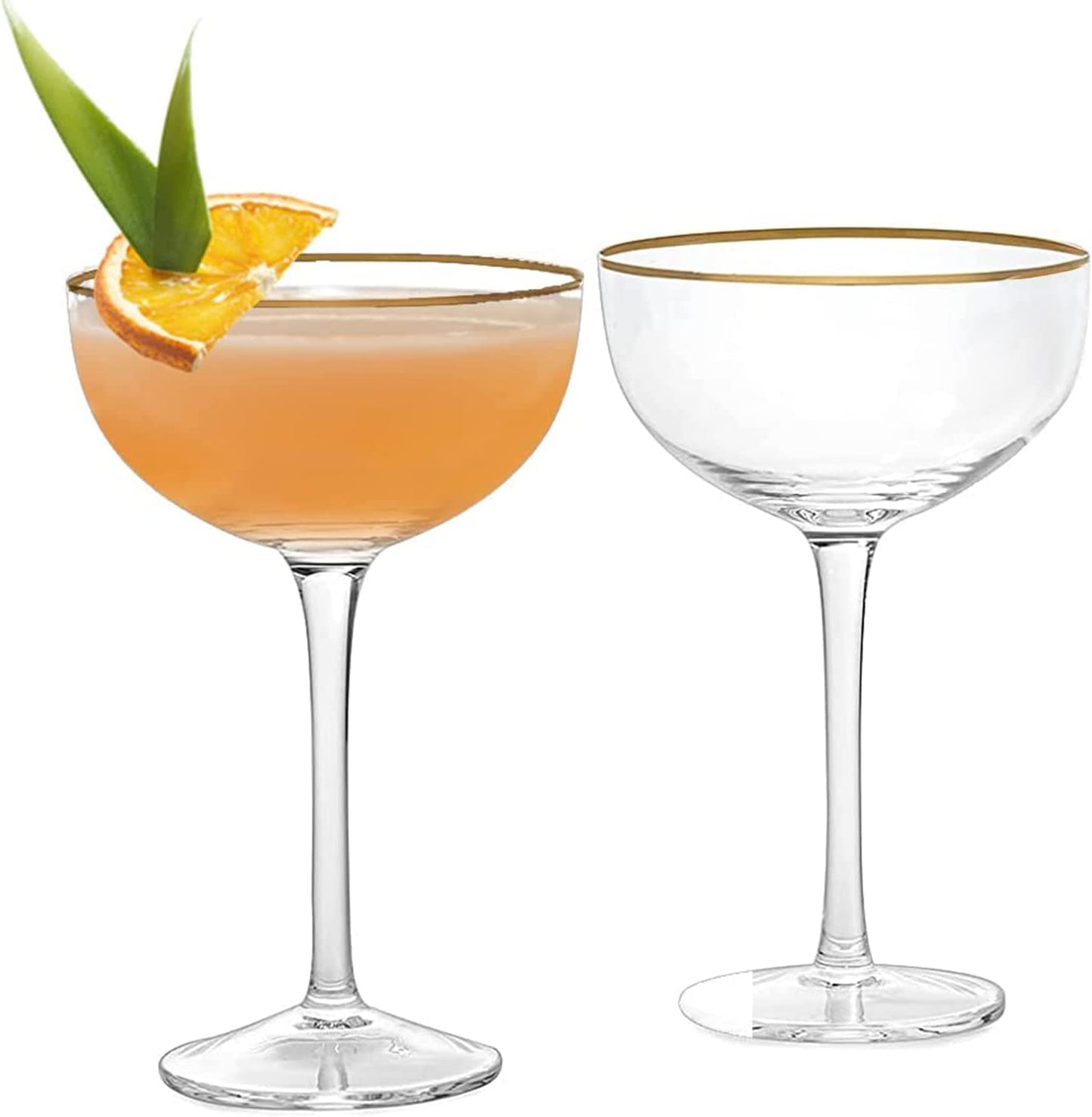 The Wine Savant - Gold Rim Vintage Coupe Cocktail Glasses - Set of 2 - 7oz