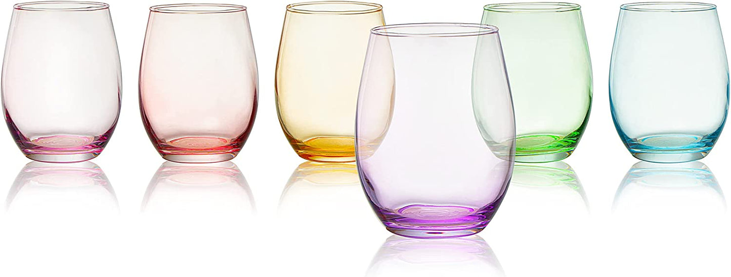The Wine Savant - Colored Wine Glass Set - Set of 6 - 12 oz