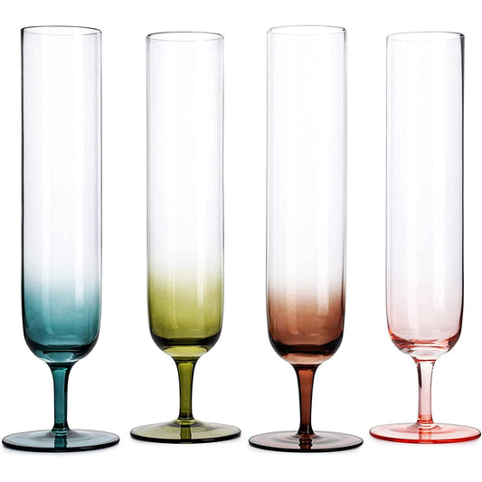 The Wine Savant - Holiday Fall Colors Beautiful Champagne Flutes 10" Stemmed - 4 Set - 10.5oz