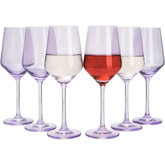 The Wine Savant - Hand Blown Italian Style Crystal Bordeaux Wine Glasses - Unique Drinking Glasses - Set of 6 - Lavender Purple - 12oz