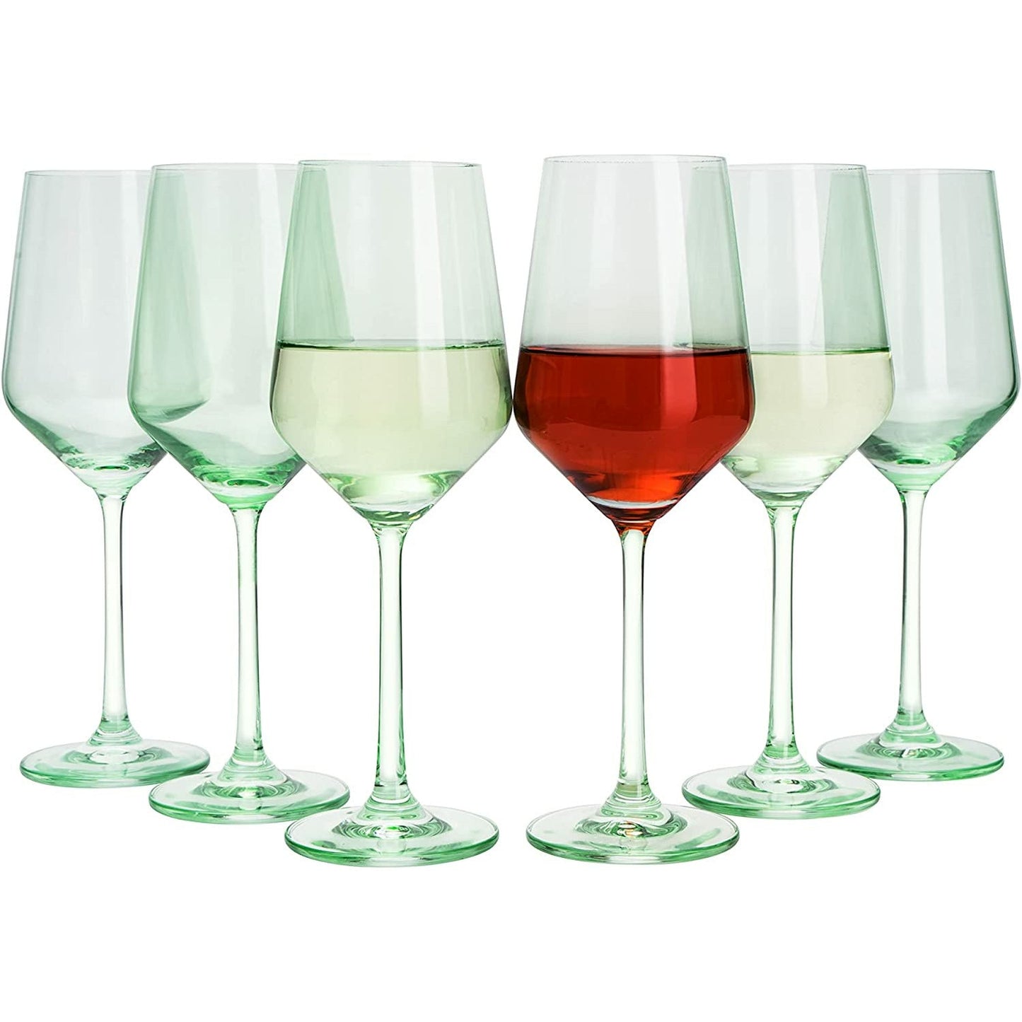 The Wine Savant - Hand Blown Italian Style Crystal Bordeaux Wine Glasses - Set of 6 - Mint Green Wine Glasses - 12oz