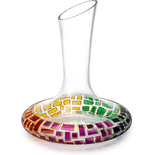 The Wine Savant - Art Deco Stained Glass Renaissance Wine Decanter - Hand Blown Lead-free Decorative Crystal Rainbow Colored Carafe Aerator - 10"H 8.5" W
