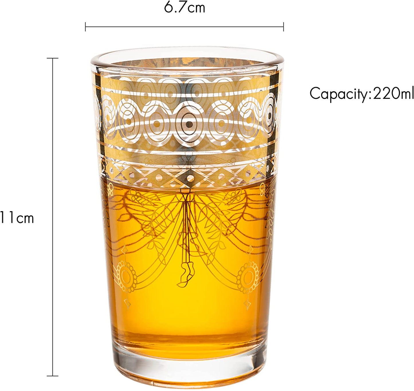 The Wine Savant - Gold Moroccan Glasses Artisan Hand-Made Multipurpose Glasses - 220 ml 7.5 oz - Tea and Wine Tumbler - Marrakech & Casablanca Tea Cups - Set of 6