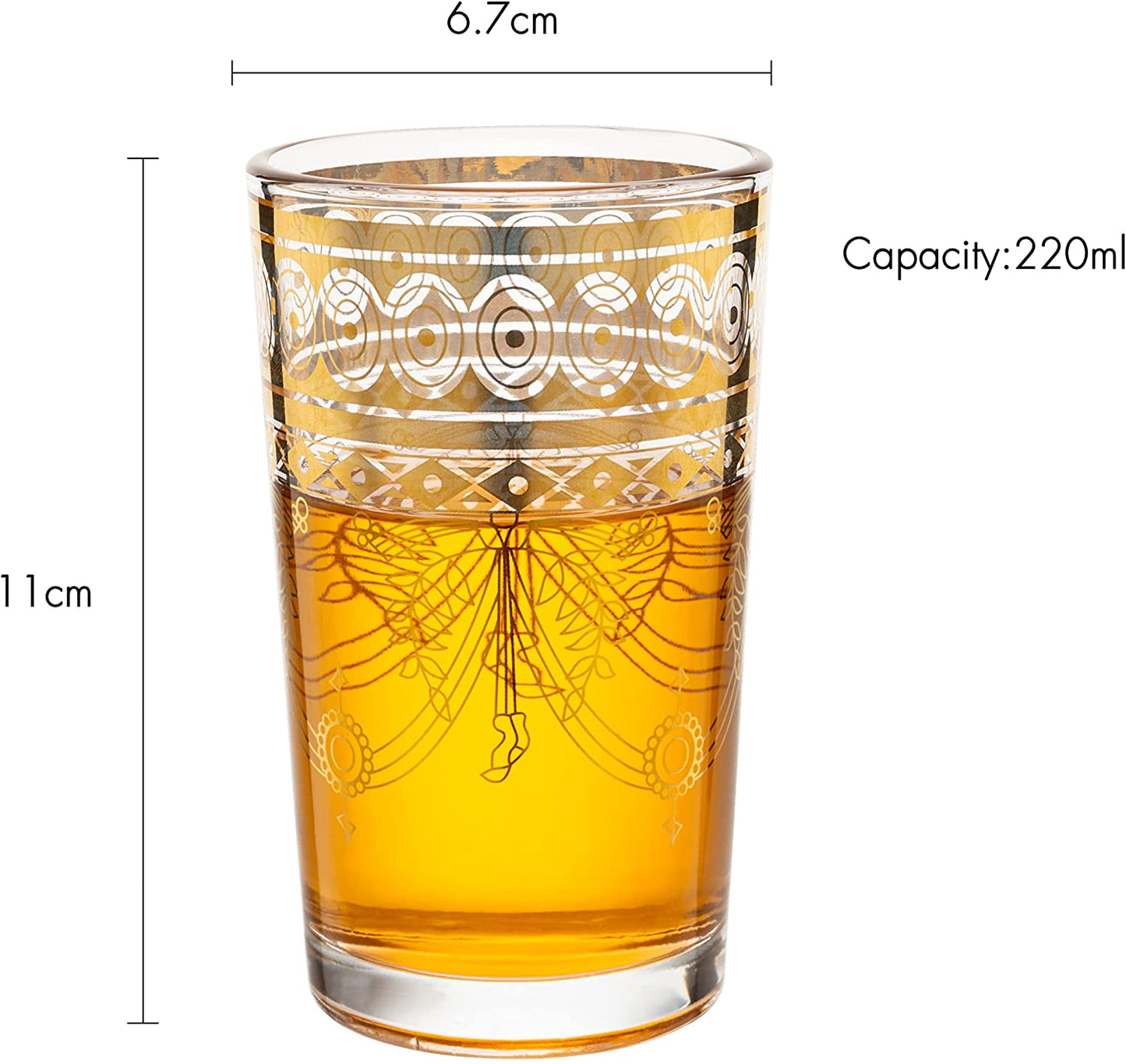 The Wine Savant - Gold Moroccan Glasses Artisan Hand-Made Multipurpose Glasses - 220 ml 7.5 oz - Tea and Wine Tumbler -  Marrakech & Casablanca Tea Cups - Set of 6