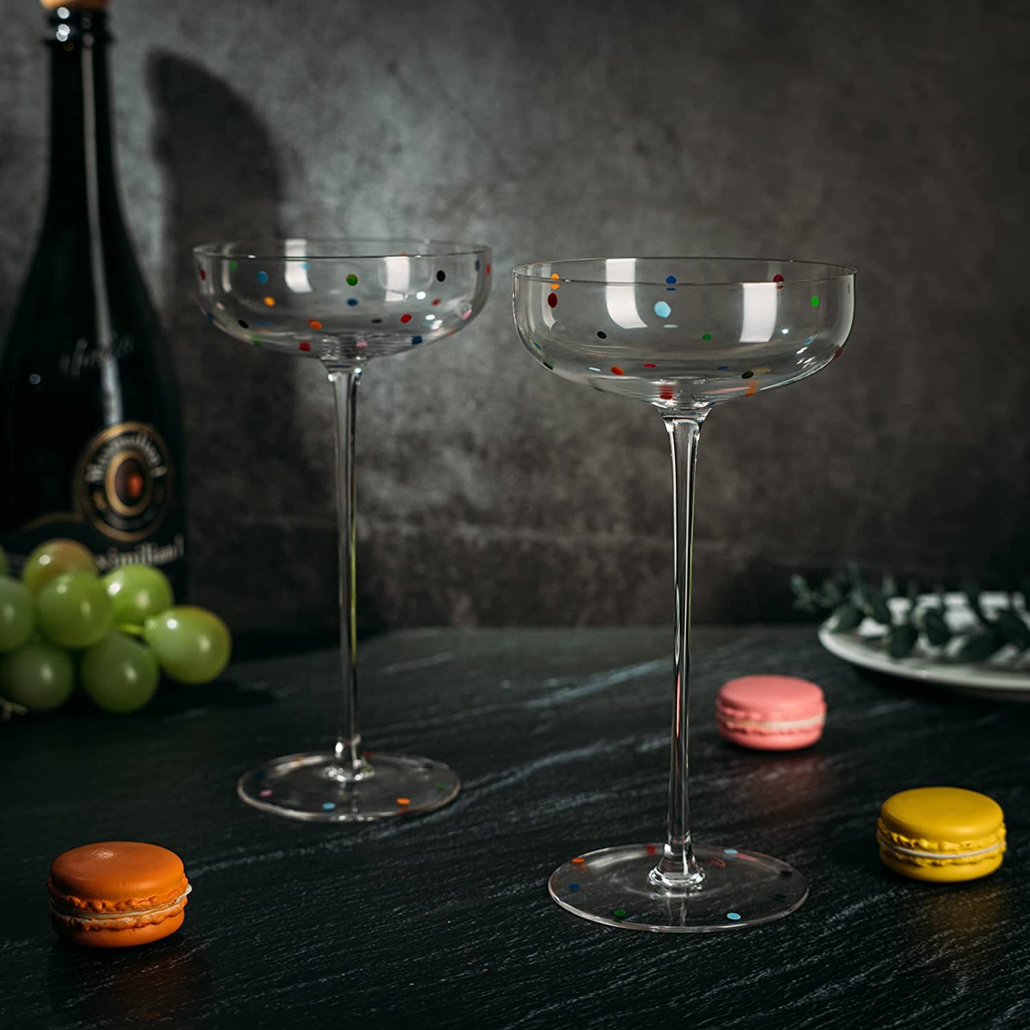 The Wine Savant - Polka Dot Champagne Coupe Glasses - Set of 2 - 12 oz