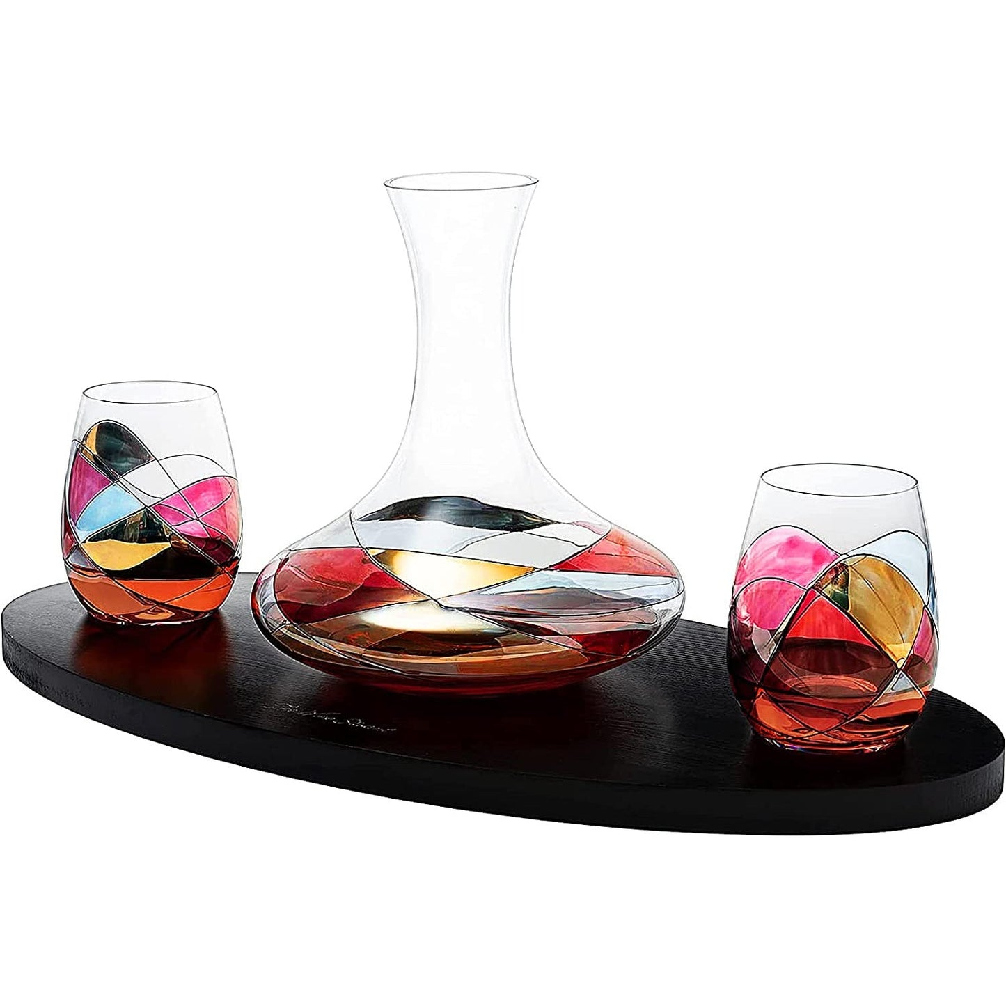 The Wine Savant - Artisanal Hand Painted Stemless Renaissance Romantic Stained-Glass Windows Wine Glasses - Set of 2