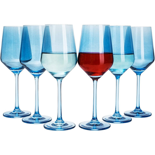 The Wine Savant - Italian Style Crystal Blue Colored Wine Glasses - Set of 6 - 12oz