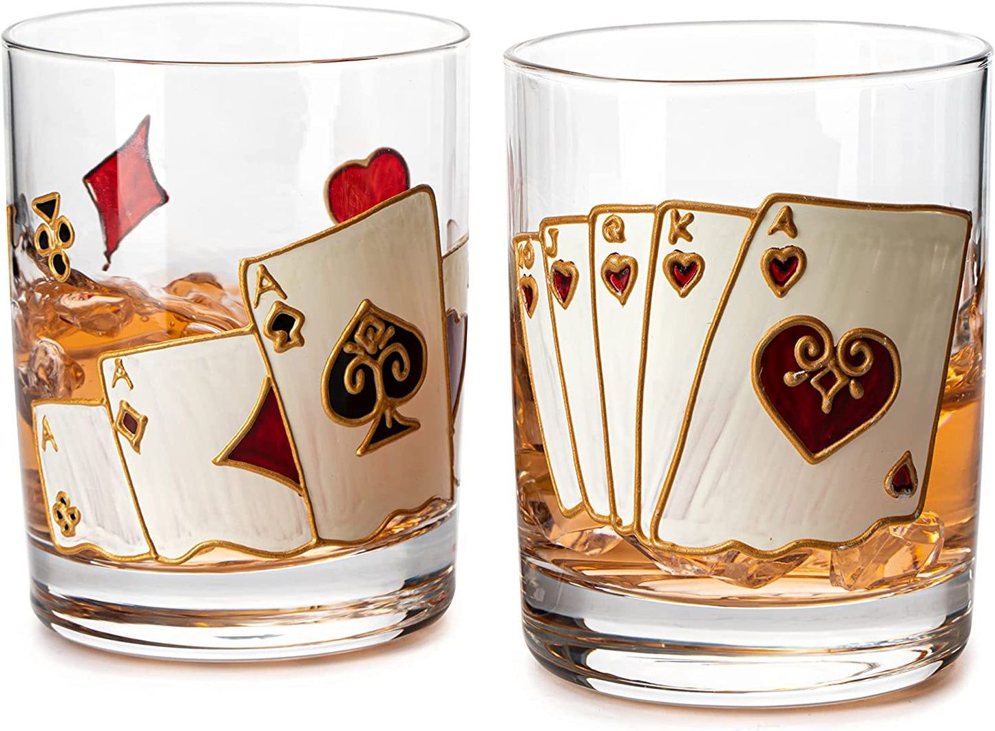 The Wine Savant - Artisanal Hand Painted Stemless Casino Whiskey Glasses - Set of 2 - 12oz