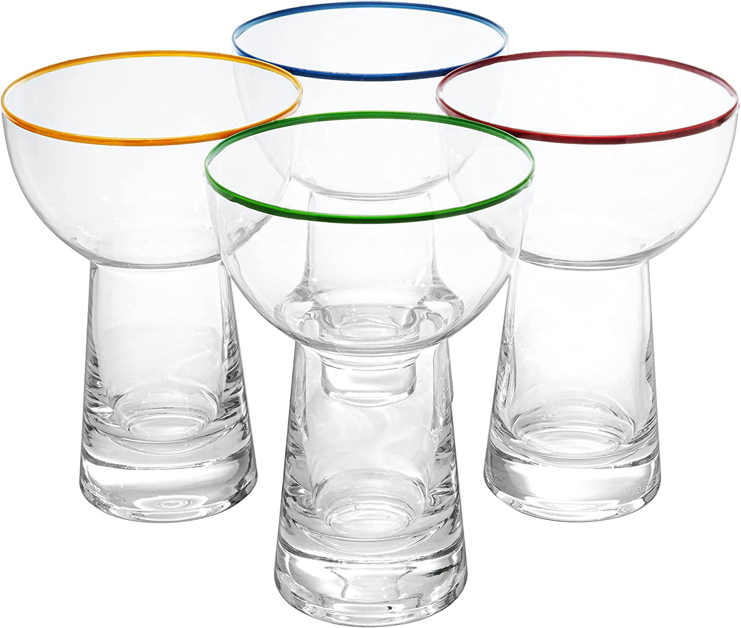 The Wine Savant - Stemless Margarita Glasses with Colored Party Rims - Set of 4 - 15oz