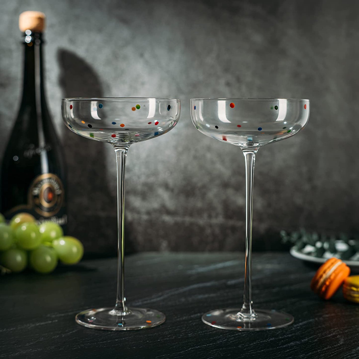 The Wine Savant - Polka Dot Champagne Coupe Glasses - Set of 2 - 12 oz