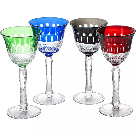 The Wine Savant - Multicolor Crystal Italian Design Tall Wine Glasses - Set of 4 - 6.7oz 7.7" H