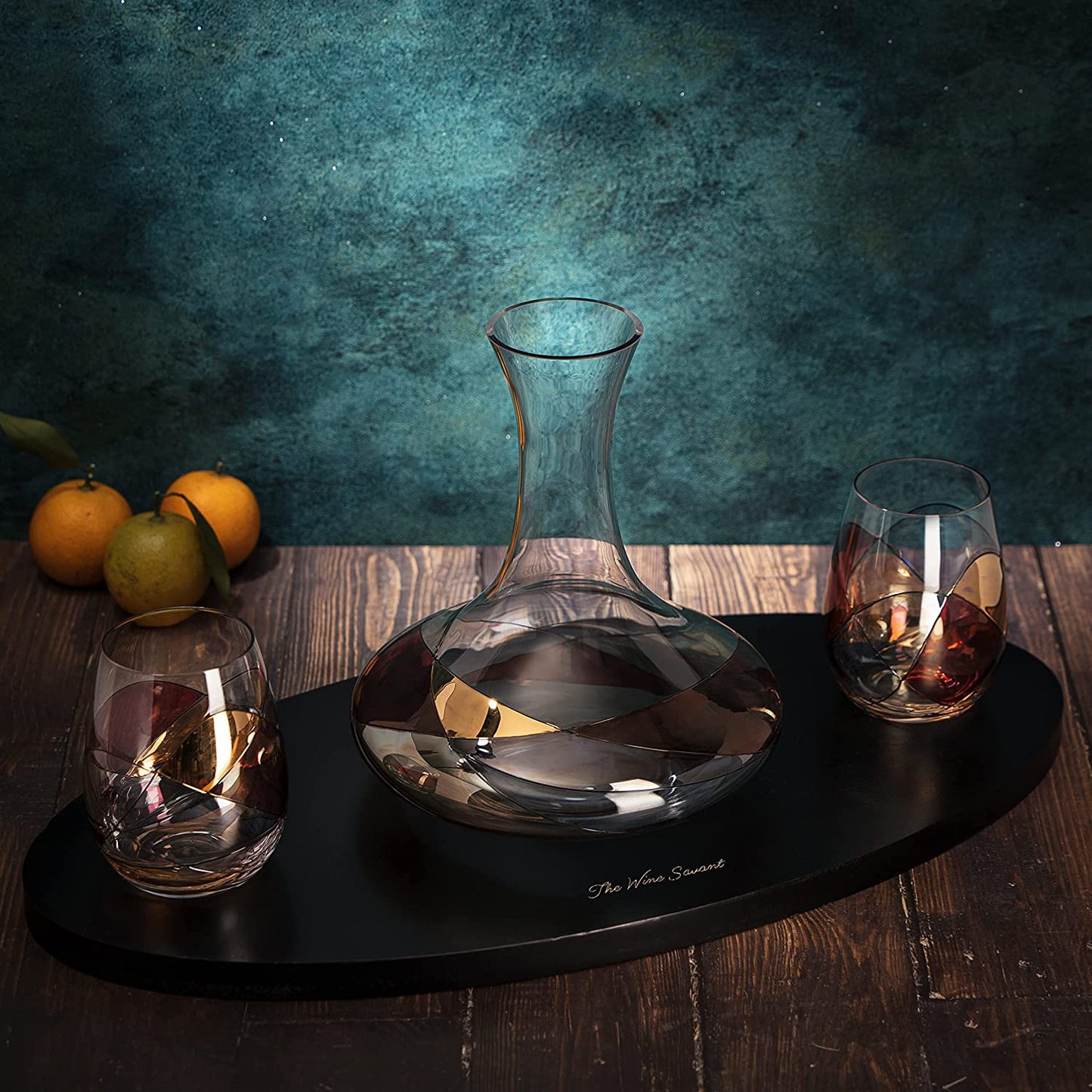 The Wine Savant - Artisanal Hand Painted Stemless Renaissance Romantic Stained-Glass Windows Wine Glasses - Set of 2