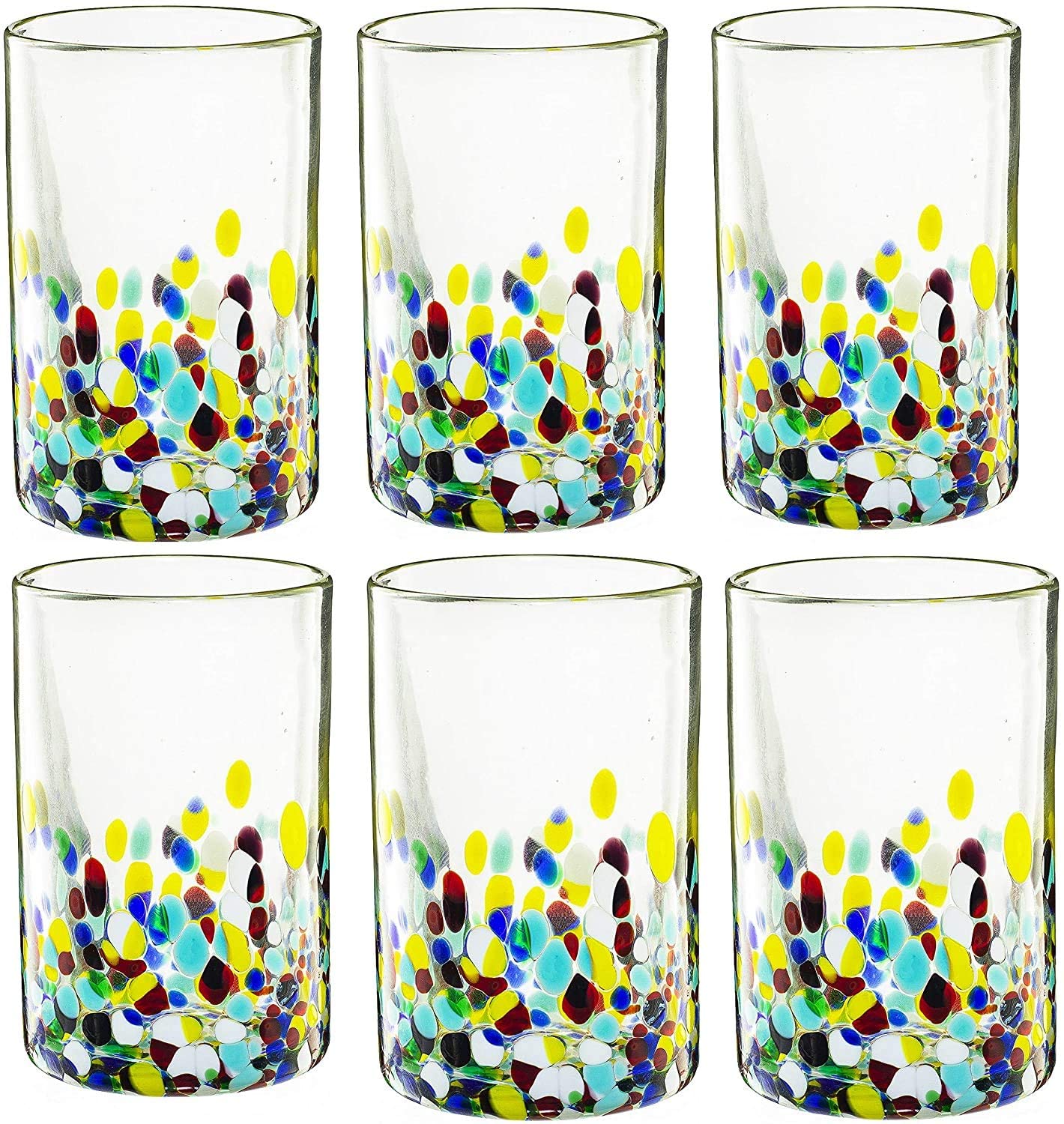The Wine Savant - Hand Blown Mexican Drinking Glasses – Set of 6 - Confetti Carmen Rock Design Glasses