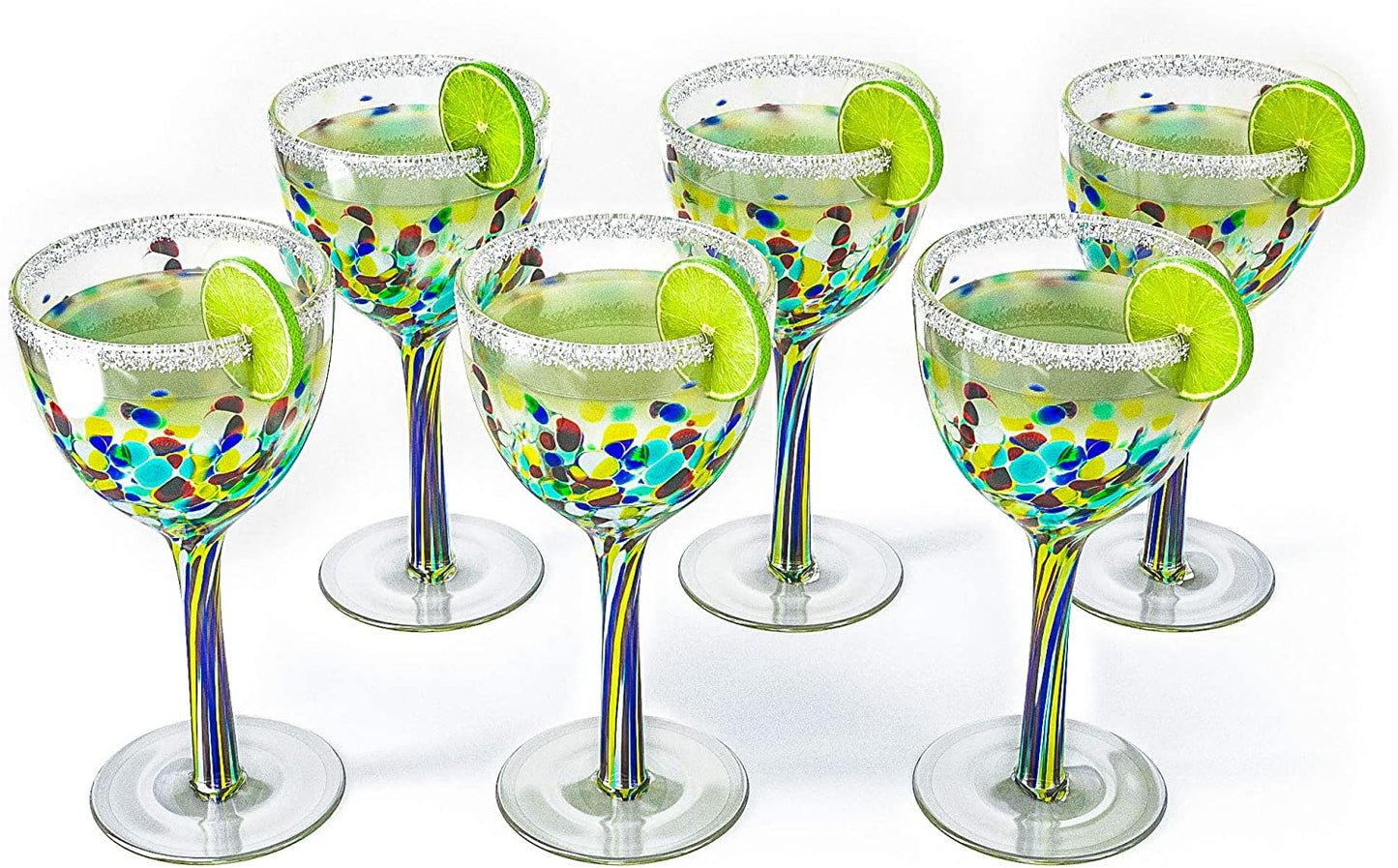 The Wine Savant - Mexican Wine Glasses Set of 6 - Pebble Confetti Mexican Luxury Hand Blown Wine and Water Glasses - 8 oz
