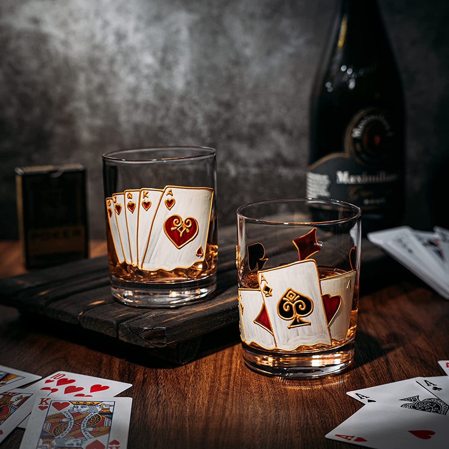 The Wine Savant - Artisanal Hand Painted Stemless Casino Whiskey Glasses - Set of 2 - 12oz