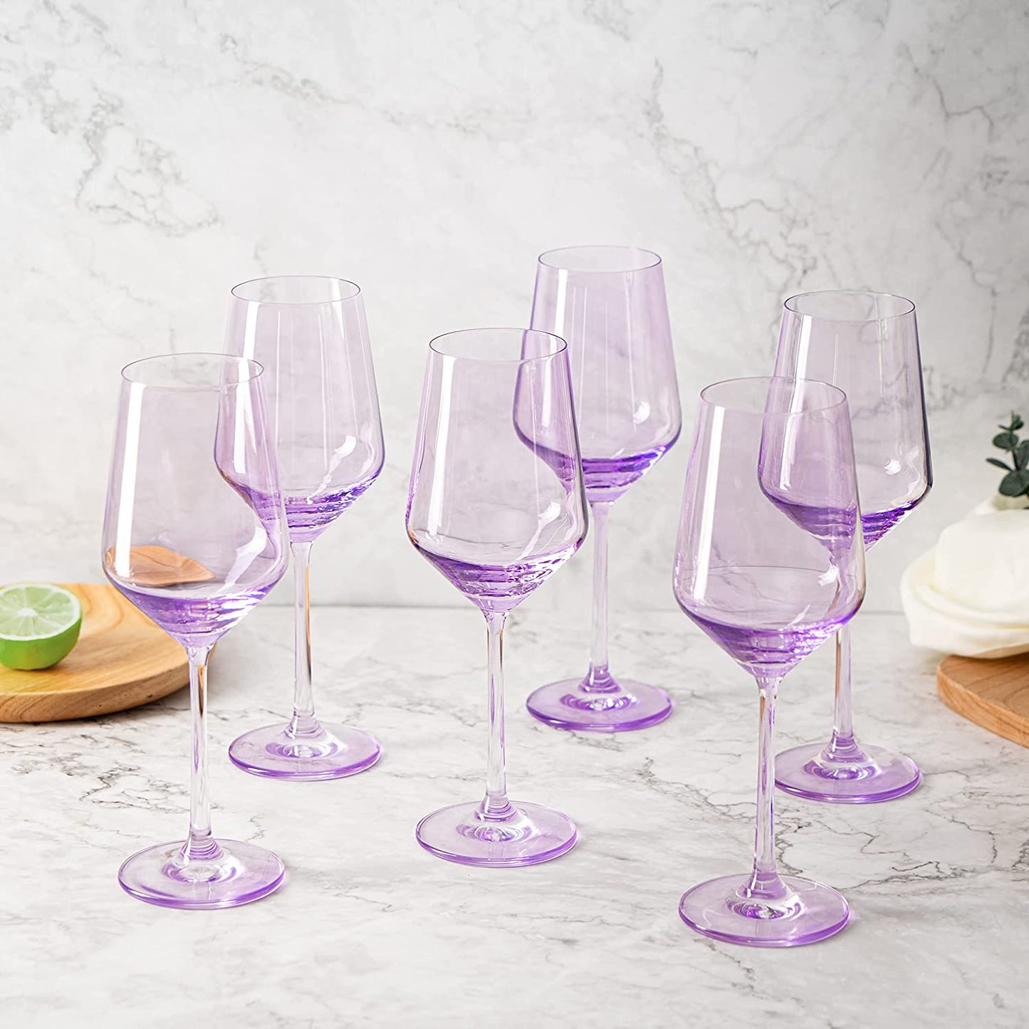 The Wine Savant - Hand Blown Italian Style Crystal Bordeaux Wine Glasses - Unique Drinking Glasses - Set of 6 - Lavender Purple - 12oz