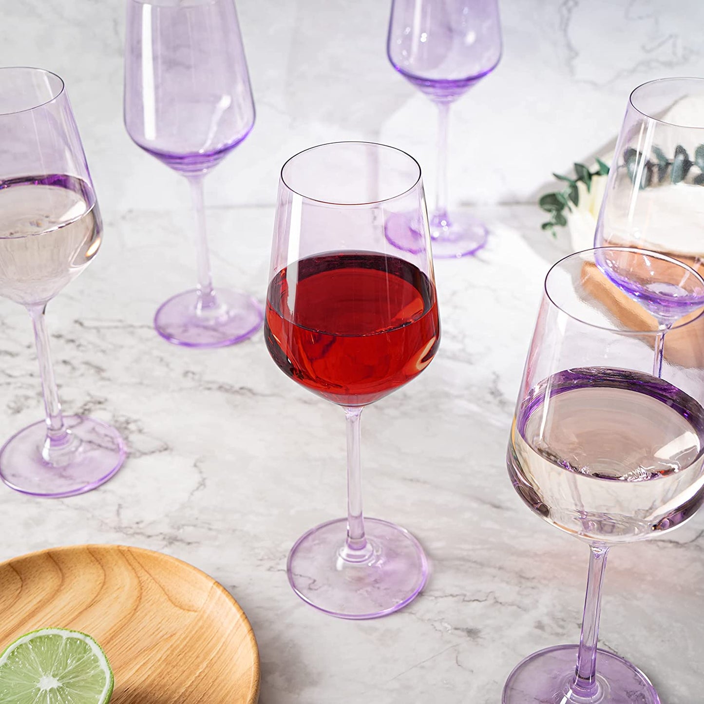 The Wine Savant - Hand Blown Italian Style Crystal Bordeaux Wine Glasses - Unique Drinking Glasses - Set of 6 - Lavender Purple - 12oz