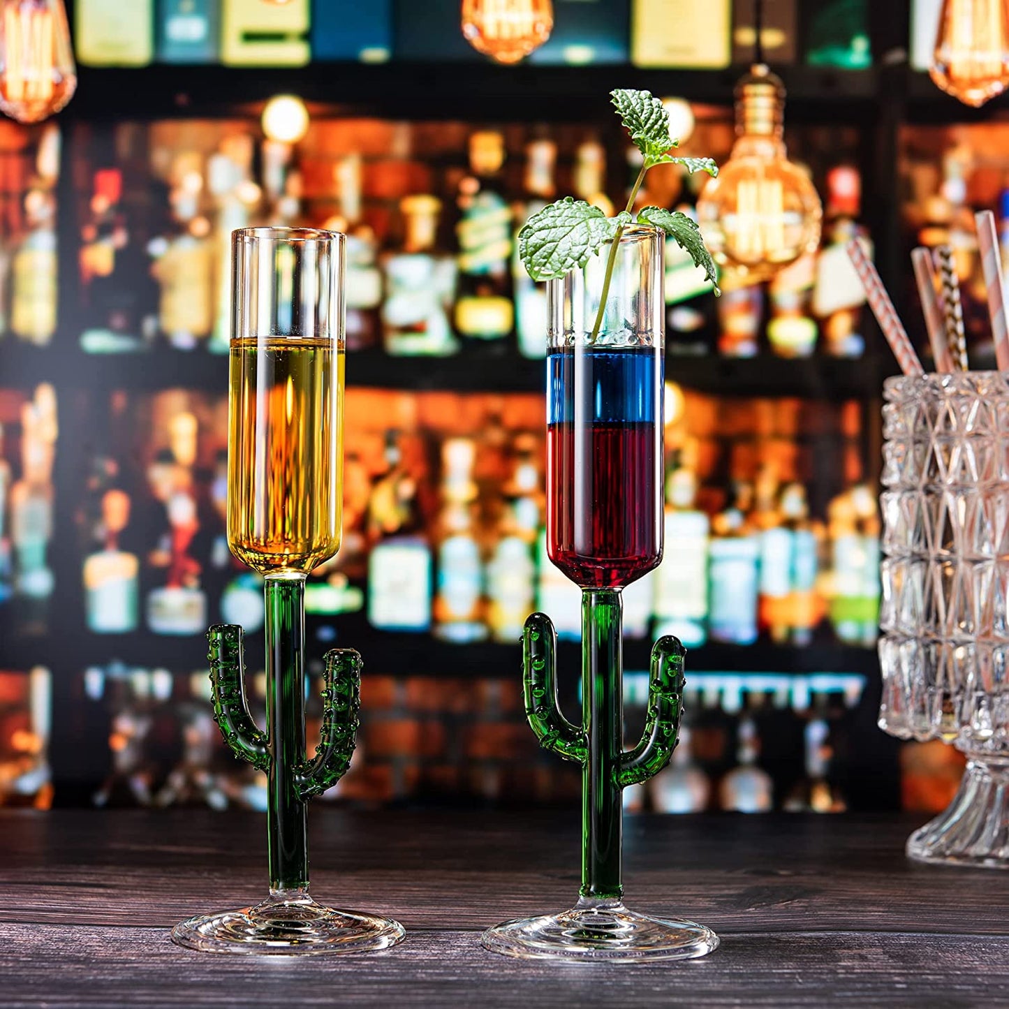 The Wine Savant - 4 Cactus Glasses - Green Colored Cocktail Glasses - Wedding Martini Party Glasses -Home Bar