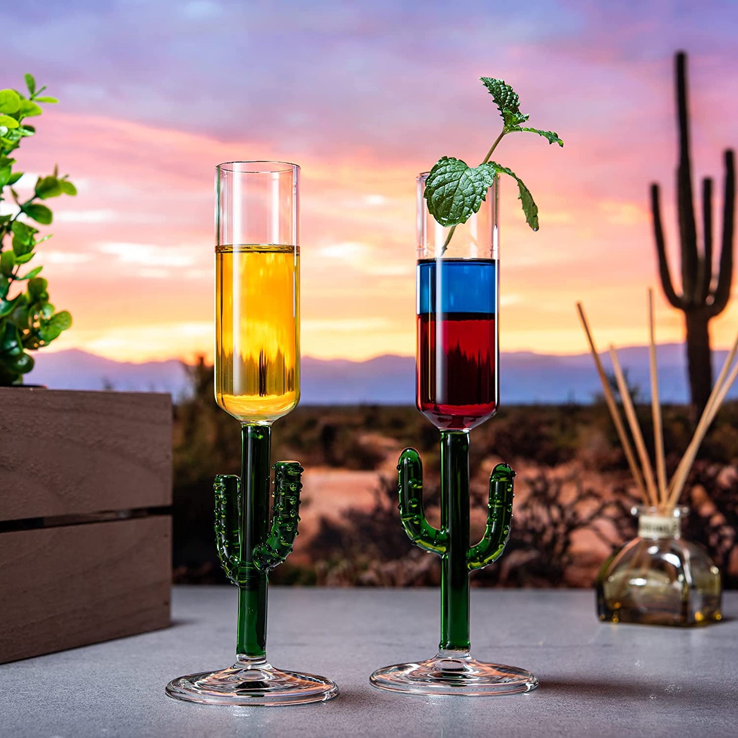 The Wine Savant - 4 Cactus Glasses - Green Colored Cocktail Glasses - Wedding Martini Party Glasses -Home Bar