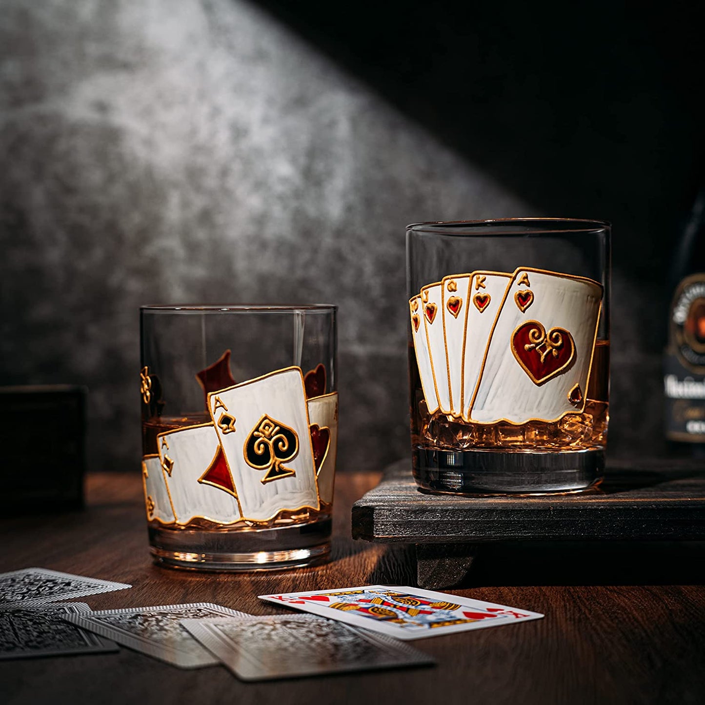 The Wine Savant - Artisanal Hand Painted Stemless Casino Whiskey Glasses - Set of 2 - 12oz