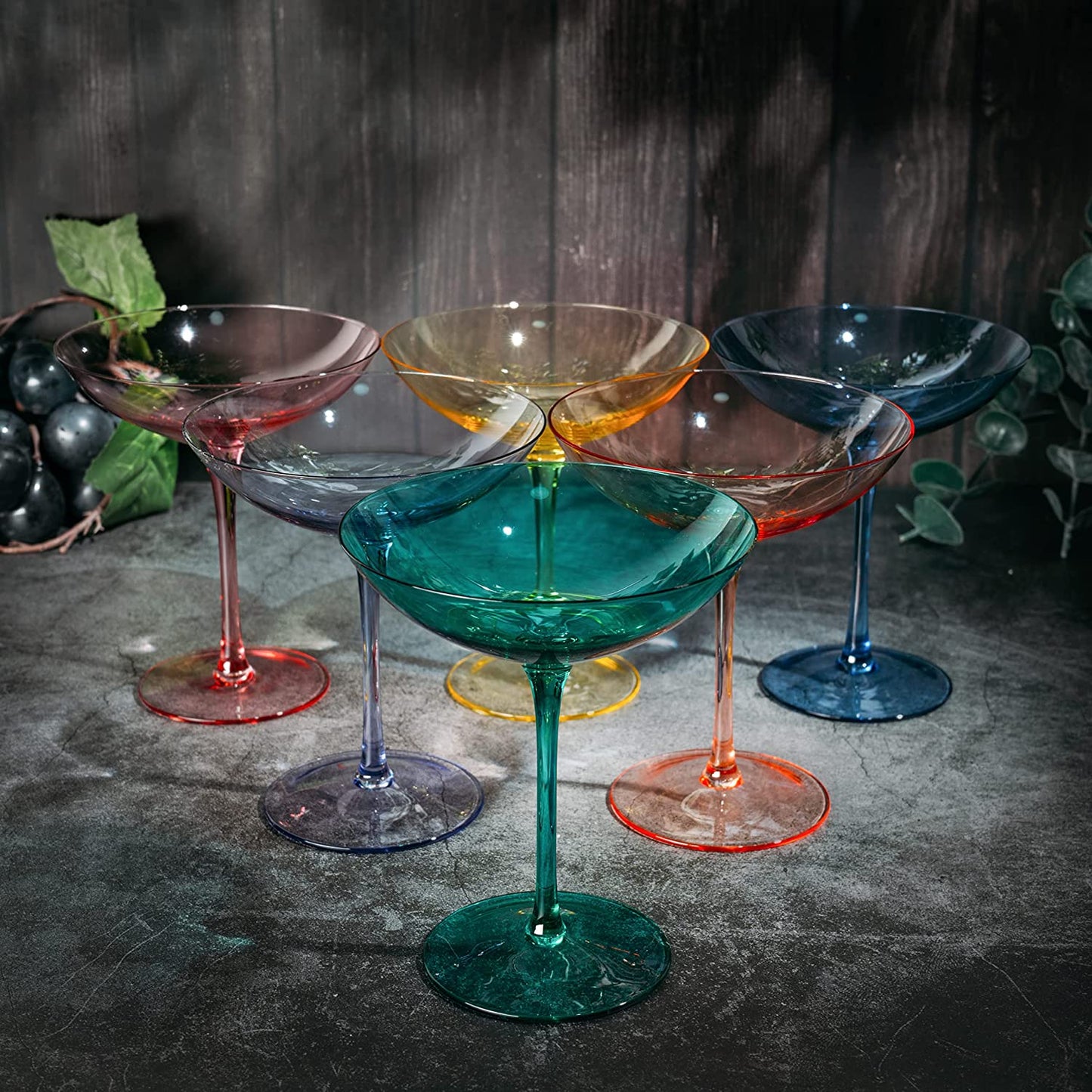 The Wine Savant - Colorful Champagne Coupes - 12oz - (6, Multicolored)