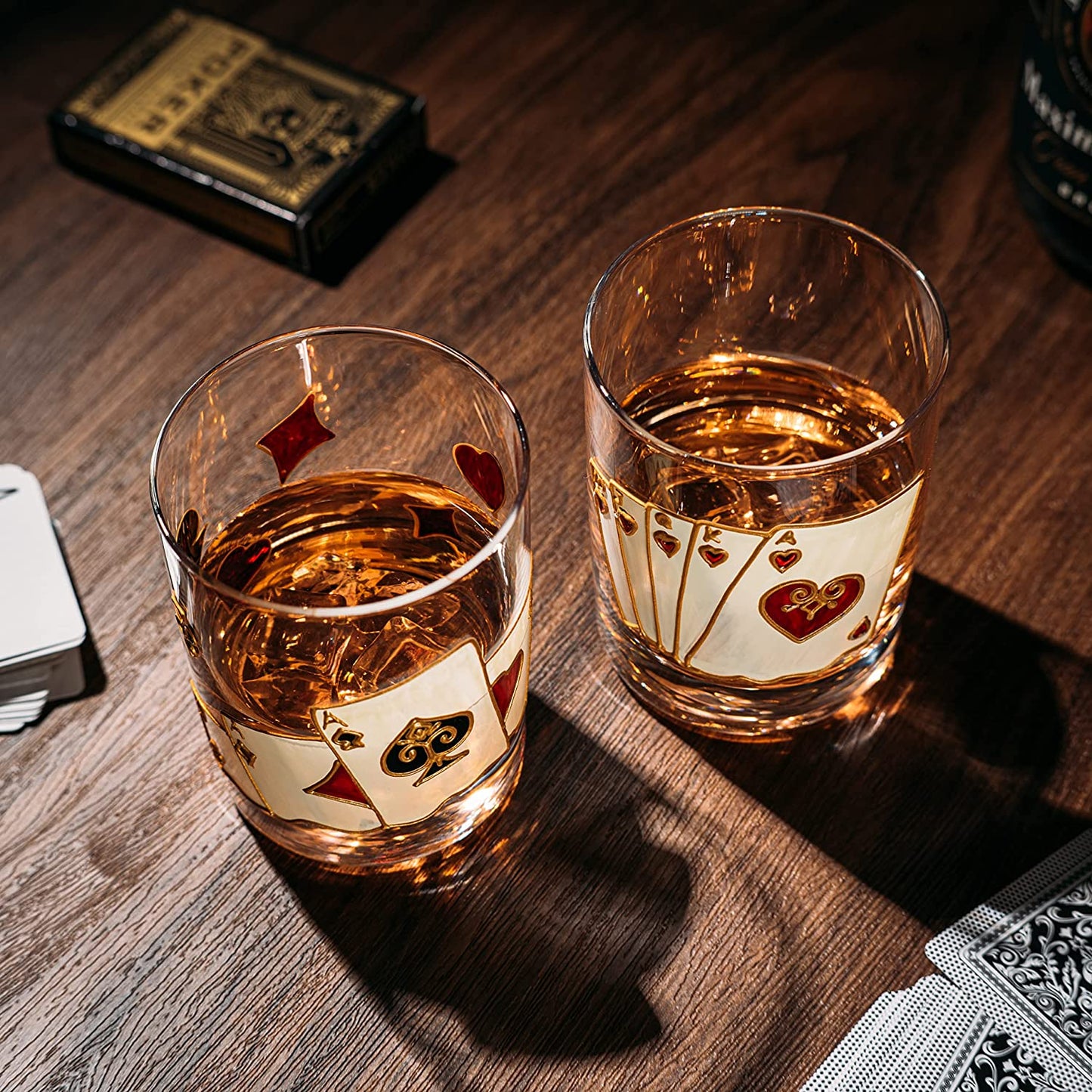 The Wine Savant - Artisanal Hand Painted Stemless Casino Whiskey Glasses - Set of 2 - 12oz