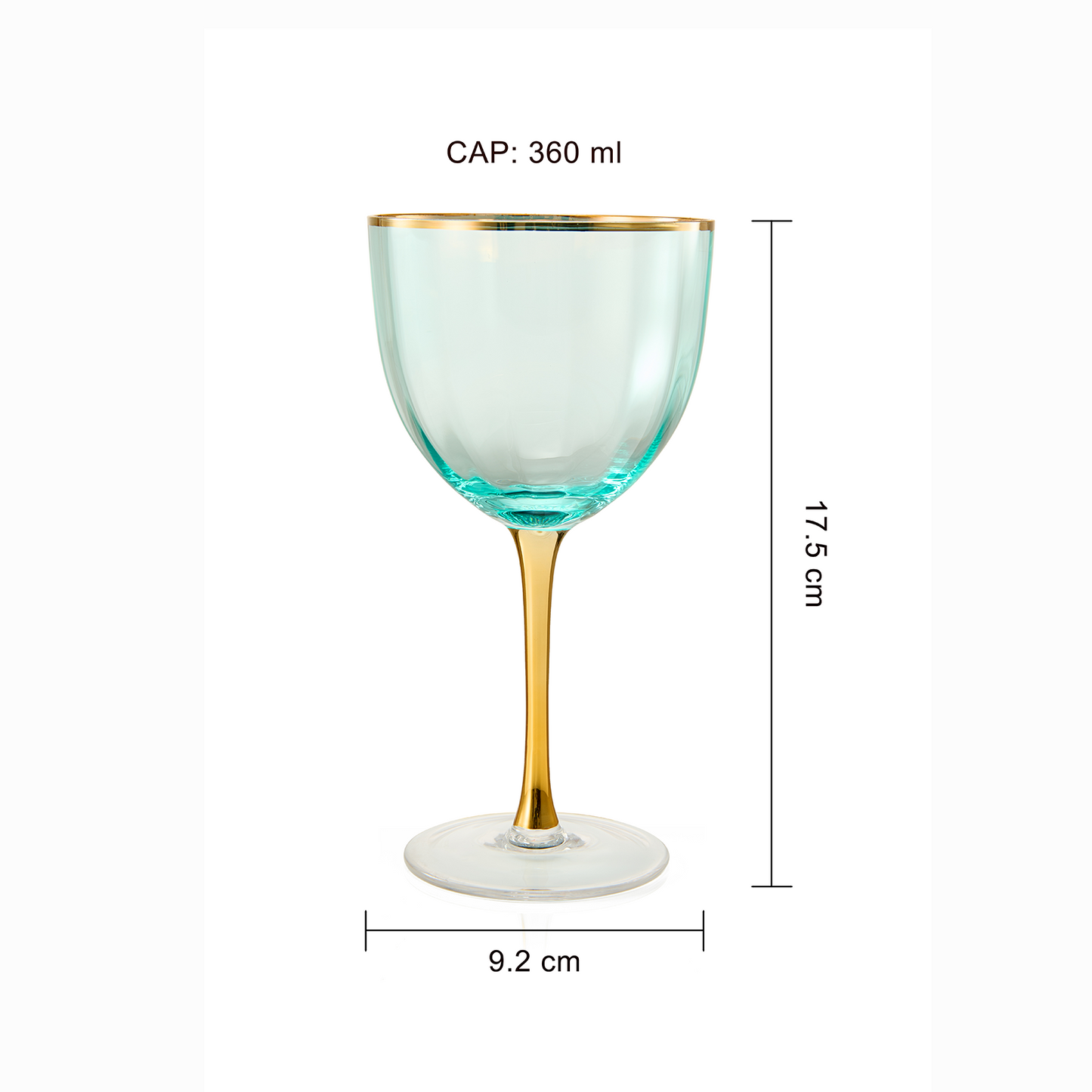 The Wine Savant - Art Deco Colored Stemmed Crystal Wine Glasses - Gilded Rim & Gold Stem - Set of 4 - 18 oz