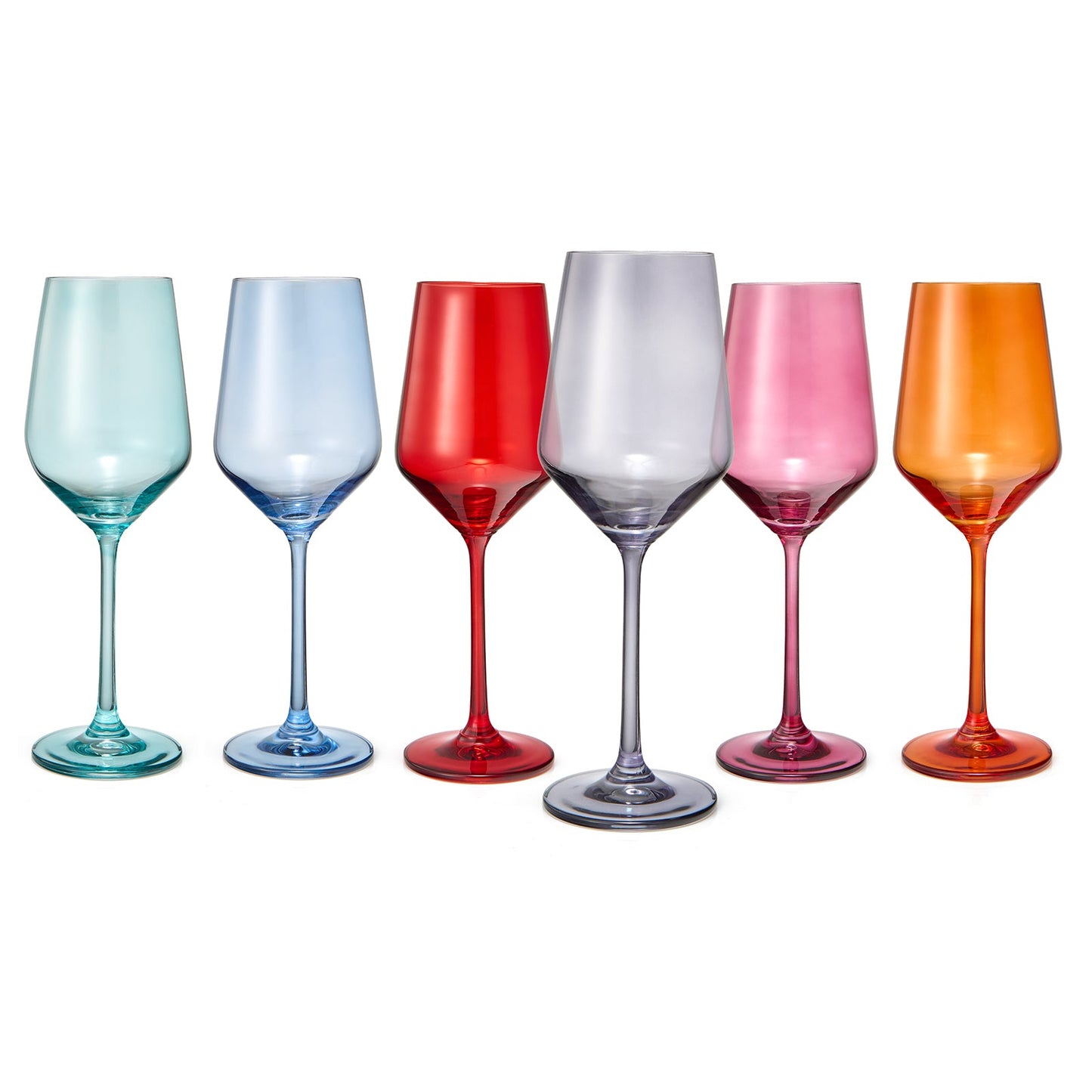 The Wine Savant - NEW - Colored Stemmed Wine Glasses - Set of 6 - 12oz