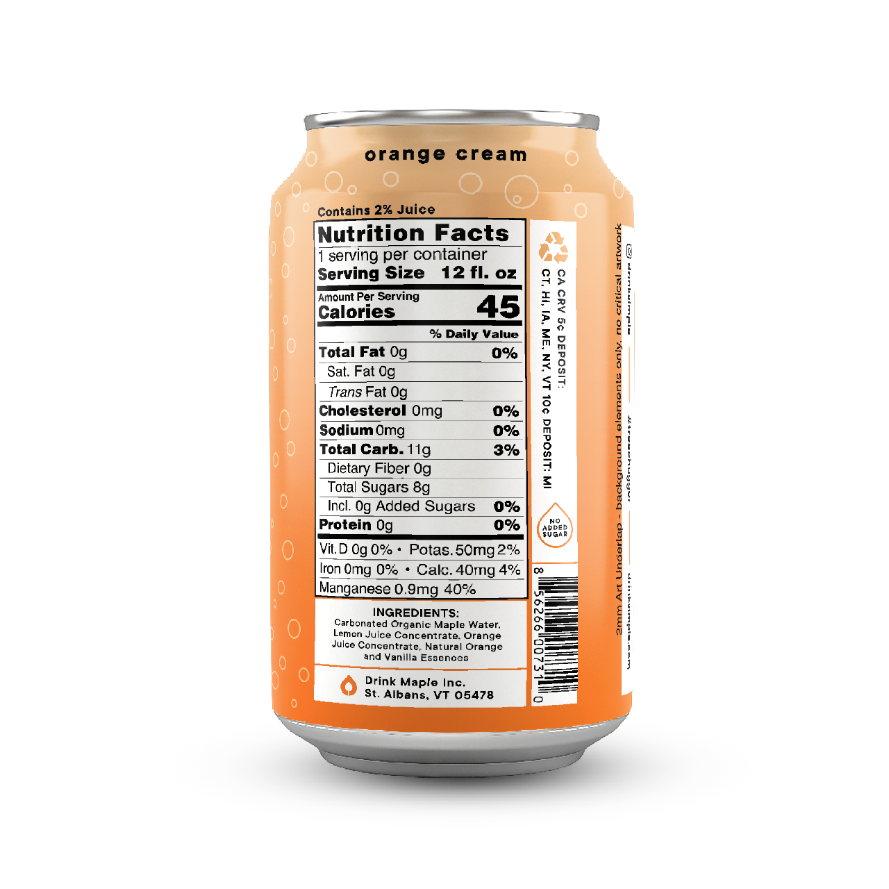 Drink Simple - Orange Cream Sparkling Maple Water - 12 oz 12 Pack