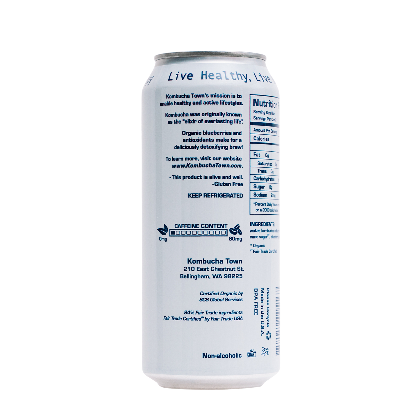 KombuchaTown - Blueberry White - 6 or 12 pack of 16oz cans