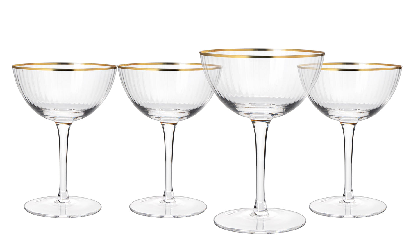 The Wine Savant - Gold Rim Glasses - 6 oz - Set of 4 - Classic Cocktail Coupe Champagne Glasses