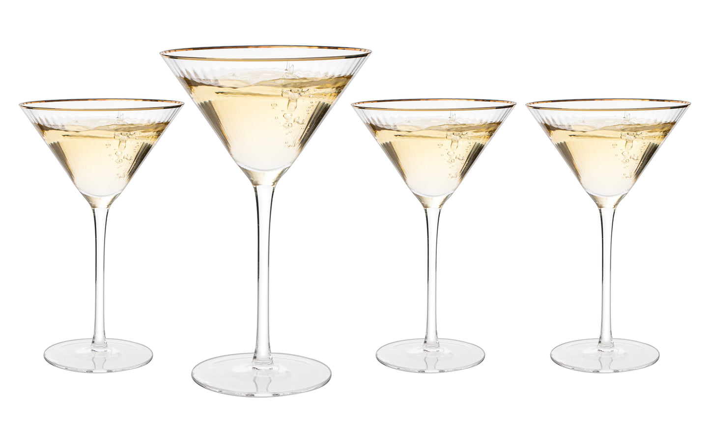 The Wine Savant - Gold Rim Vintage Martini Glasses - Set of 4 - 10oz